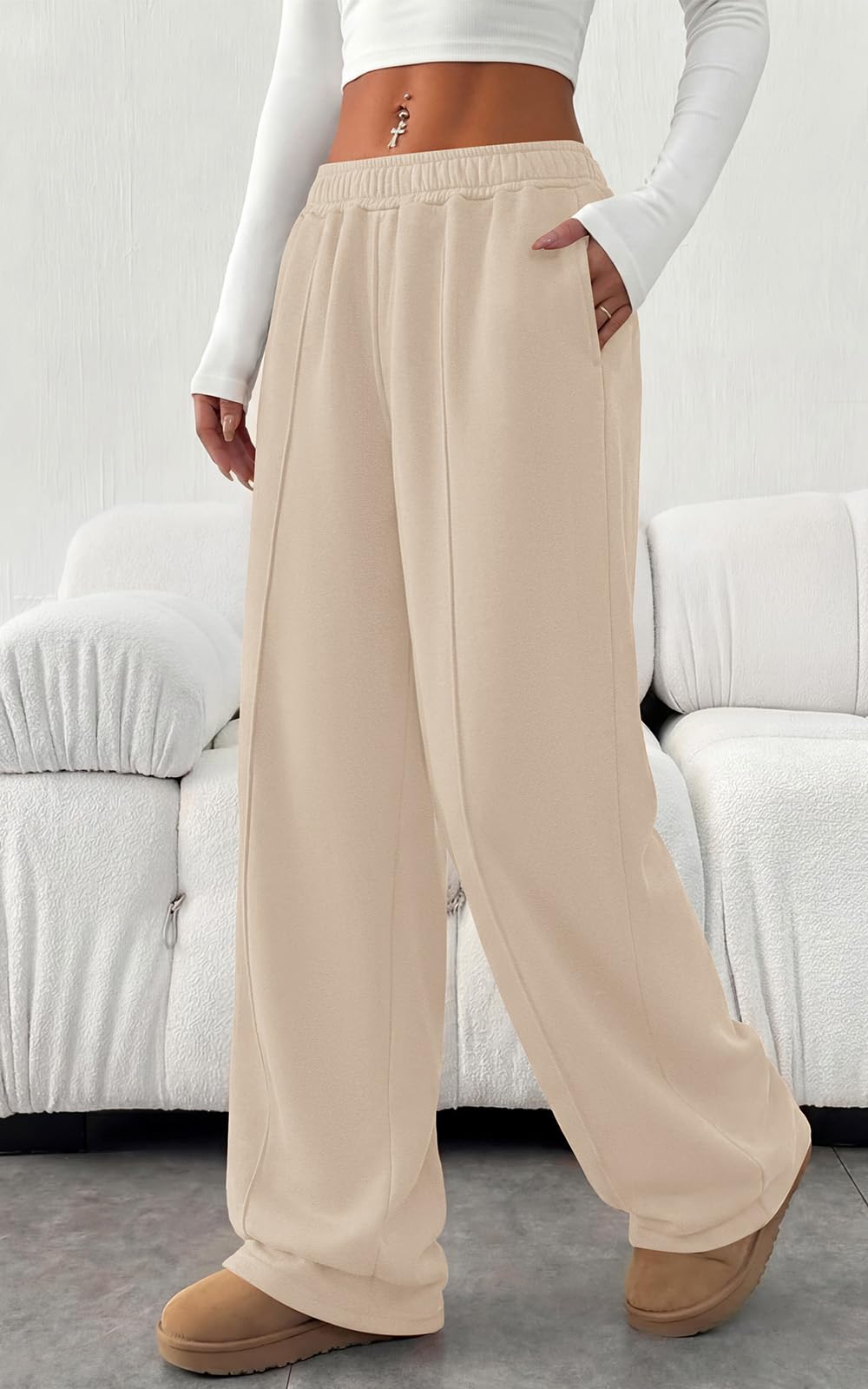 PRETTYGARDEN Fall Womens Sweatpants Baggy Wide Leg Pants with Pockets | Elastic Waist Loose Lounge Pants for Women, Tailored Soft Cotton Sweatpants Women, Fashion Y2k Outfits, Jogger Sweatpant