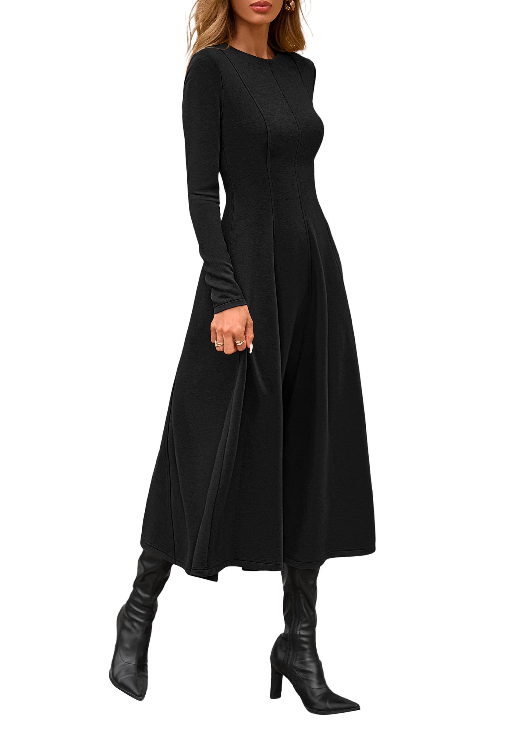 PRETTYGARDEN Cocktail Dresses for Women  Elegant Classy Fall Long Sleeve Midi A Line Flowy Modest Winter Party Dress