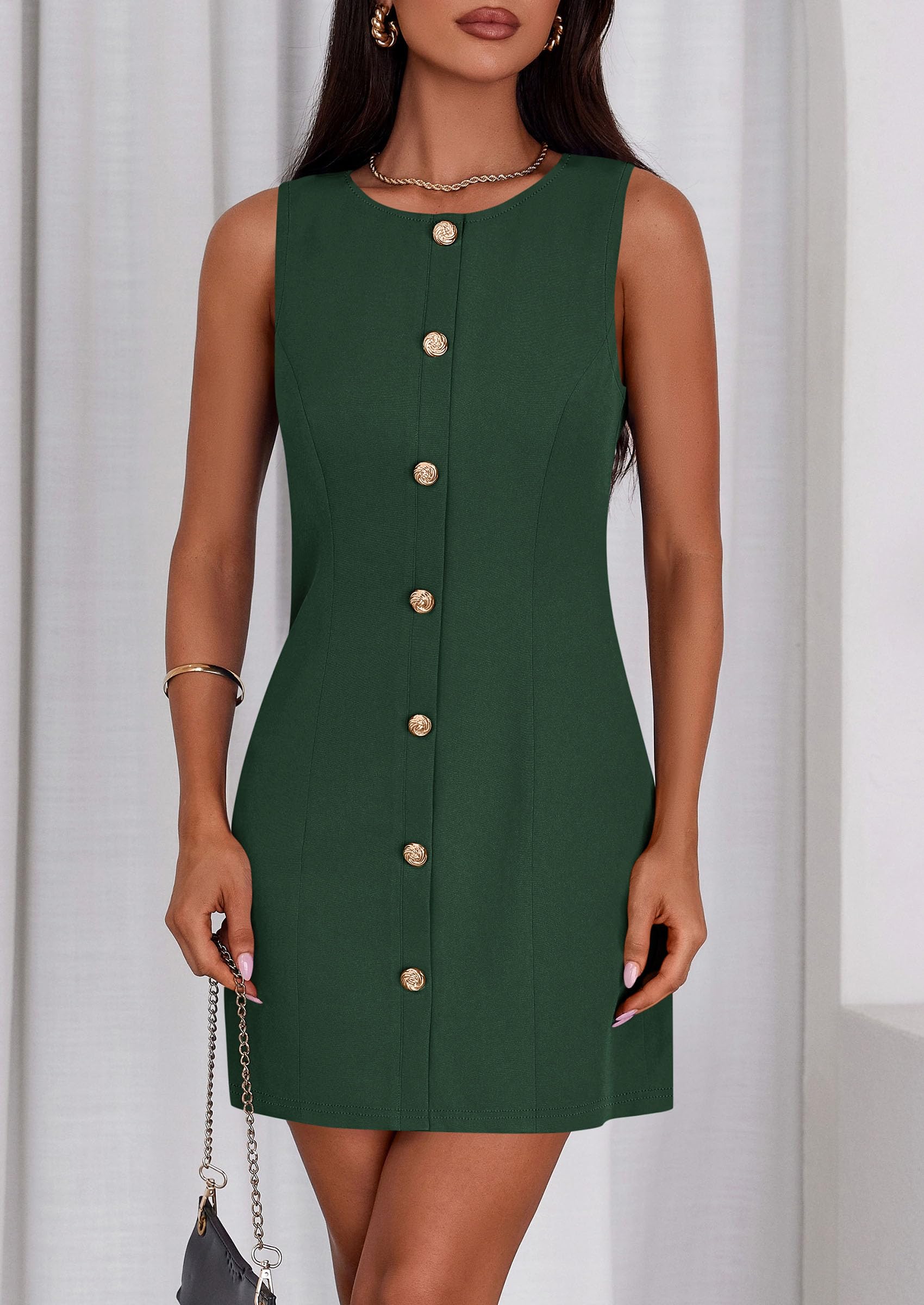 PRETTYGARDEN Work Dresses for Women  Summer Business Formal Short Dress Sleeveless Button Down Elegant Office Outfits