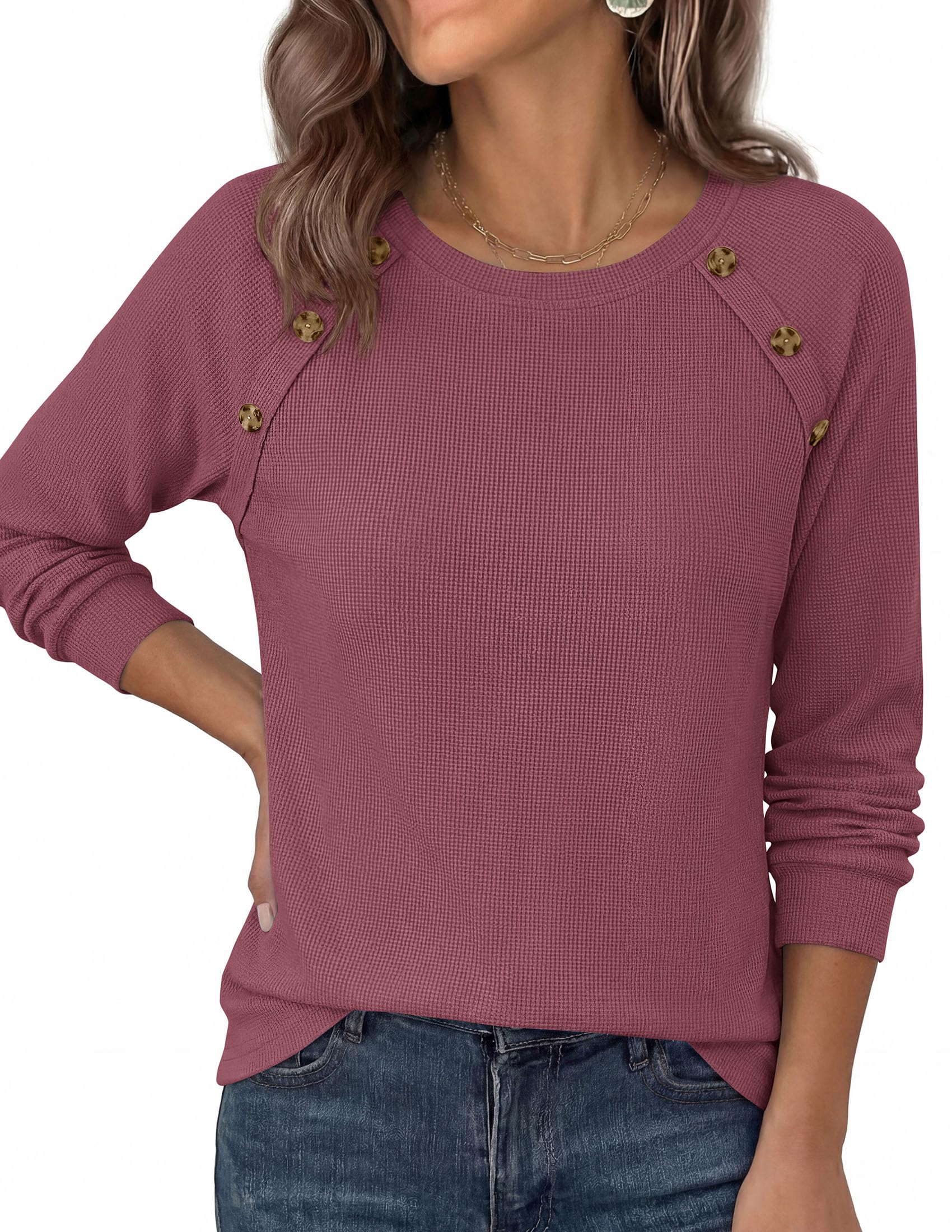 PRETTYGARDEN Long Sleeve Shirts for Women Waffle Knit Tops Fall Fashion Dressy Casual Loose Tunic Blouse Winter Clothing