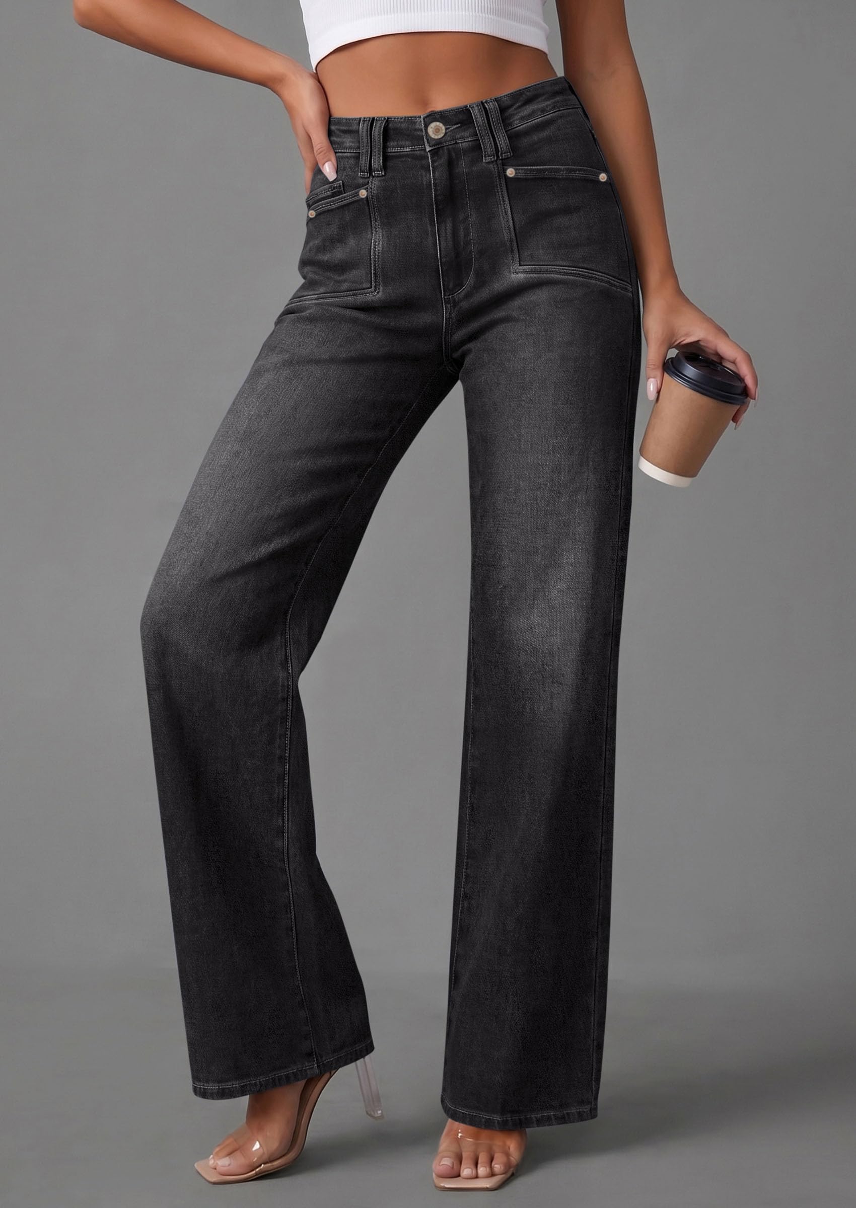 PRETTYGARDEN High Waisted Wide Leg Jeans for Women 2026 Trendy | Classic Straight Baggy Fit, Stretchy Denim Pants with Pockets, Casual Daily Work Going Out, All Season Wear