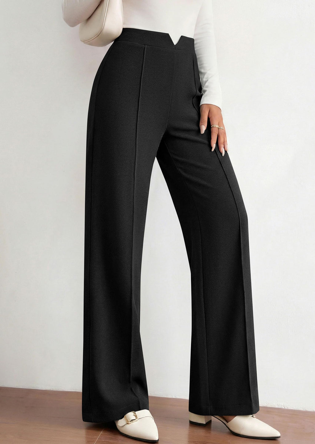 PRETTYGARDEN Women's Dressy Casual Wide Leg Palazzo Pants | V Notch High Waist, Soft Stretchy Knit Flowy Long Lounge Trousers, Casual Daily Office Work Outfits, 2026 Fall Clothes