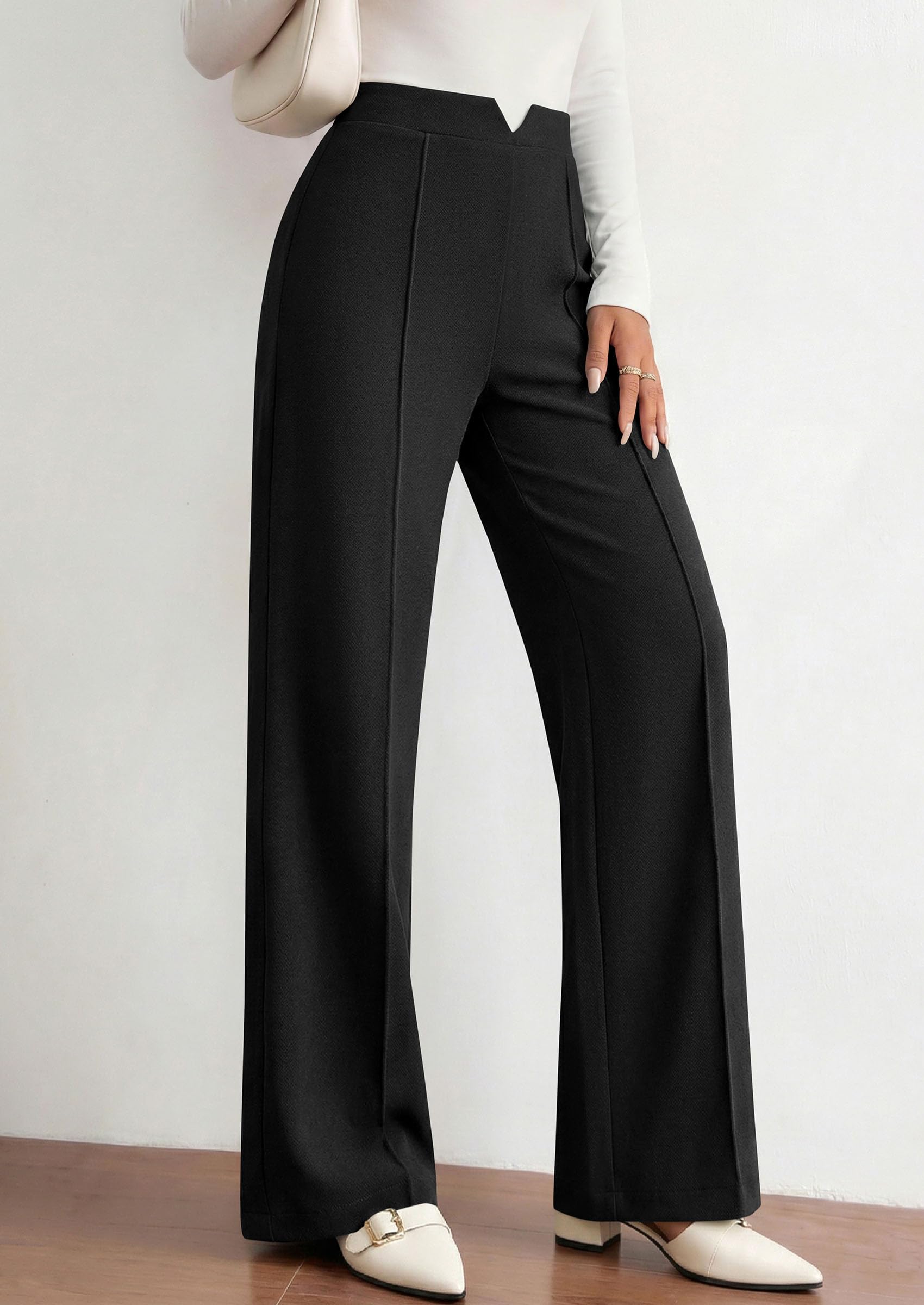 PRETTYGARDEN Women's Dressy Casual Wide Leg Palazzo Pants | V Notch High Waist, Soft Stretchy Knit Flowy Long Lounge Trousers, Casual Daily Office Work Outfits, 2026 Fall Clothes