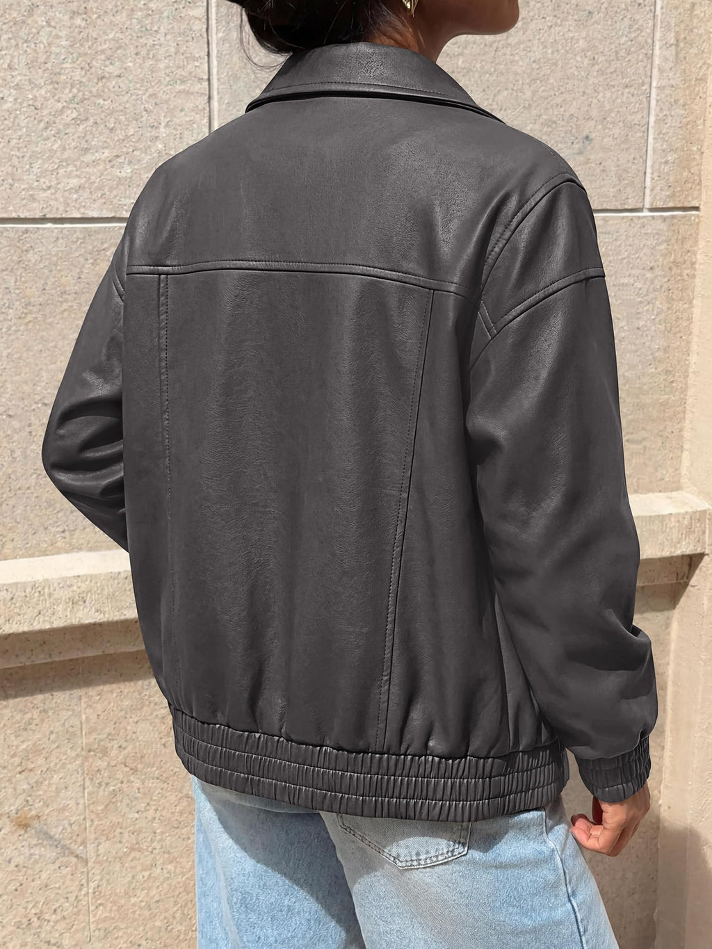 BTFBM Faux Leather Jacket Women Fall Clothes Long Sleeve, Bomber Jackets, Snaps, Pockets, Oversized, Zip Up Motorcycle Outerwear, Airport, Going Out Outfits, Winter Coat