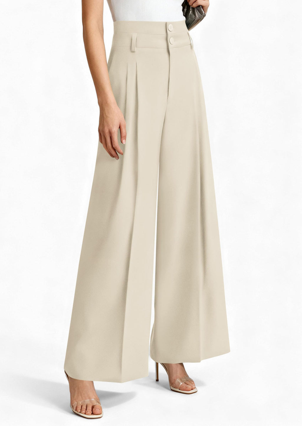 PRETTYGARDEN Womens Spring Wide Leg Palazzo Pants Trendy Loose Button High Waist Pleated Work Business Casual Trousers