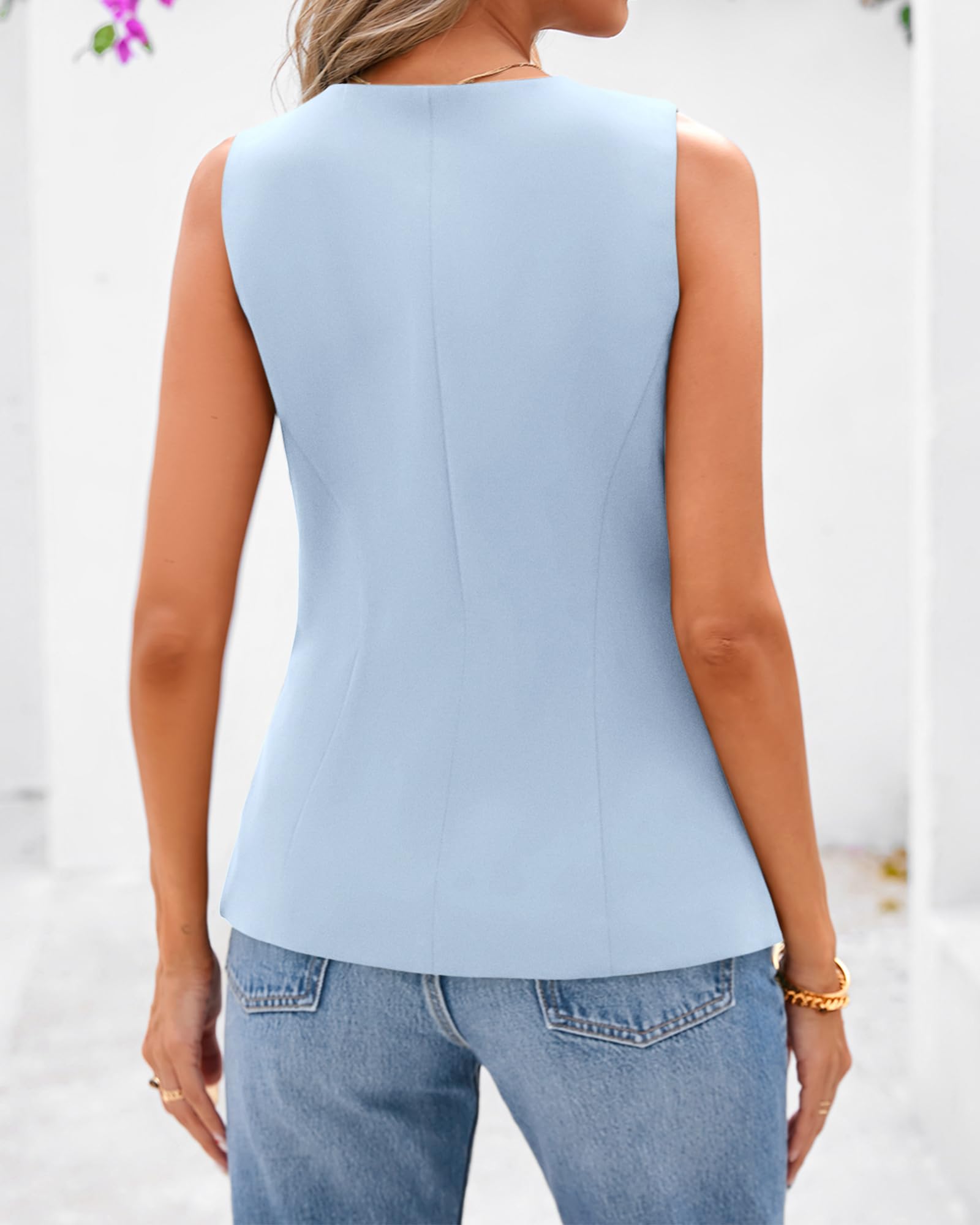 BTFBM Summer Sleeveless Blazer Vest For Women Dressy Button Down Round Neck Business Casual Outfits Work Suit Vests Tops