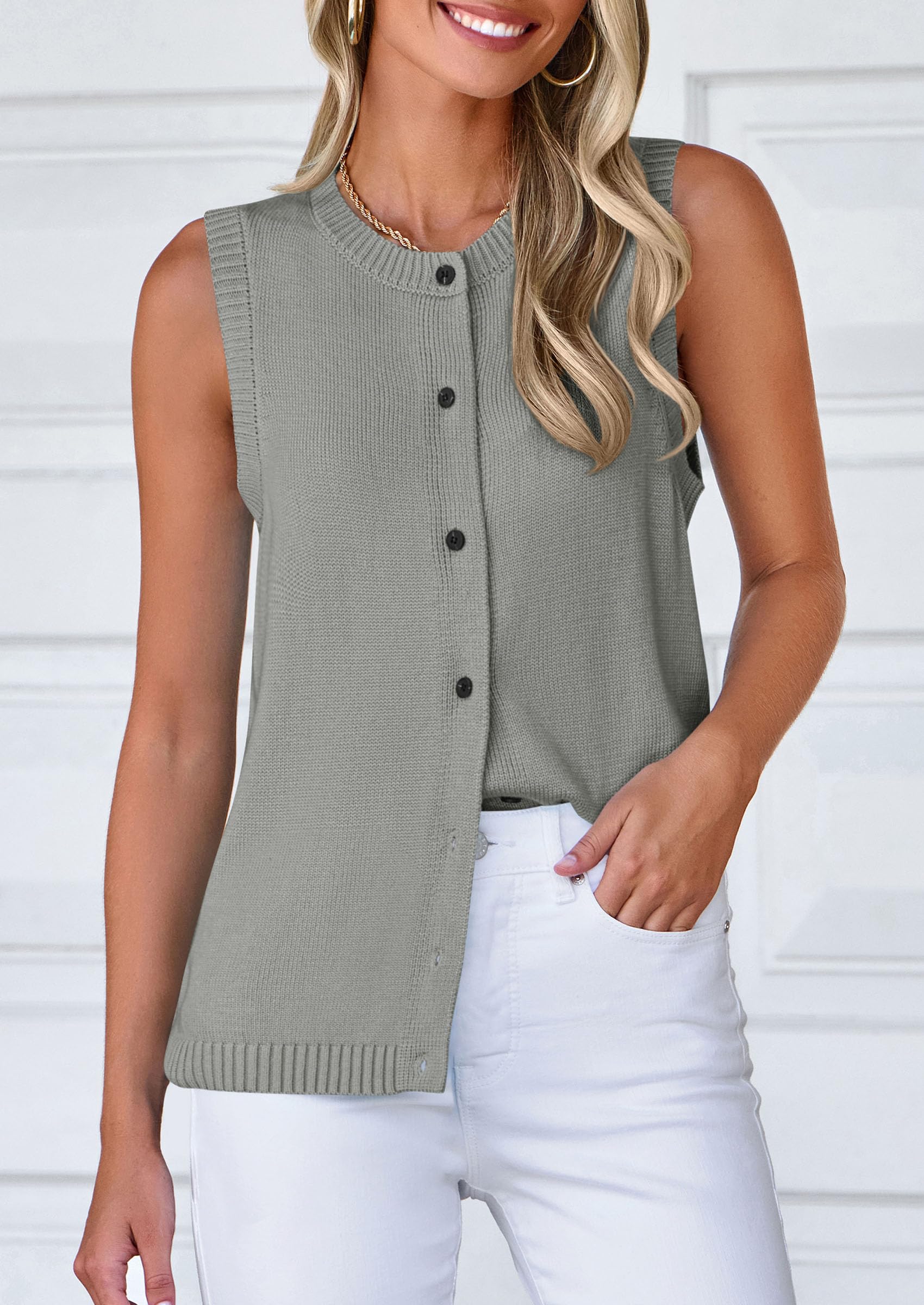 PRETTYGARDEN Sweater Vest Tops for Women Lightweight Summer Cardigan Sleeveless Button Up Knit Casual Spring Clothes