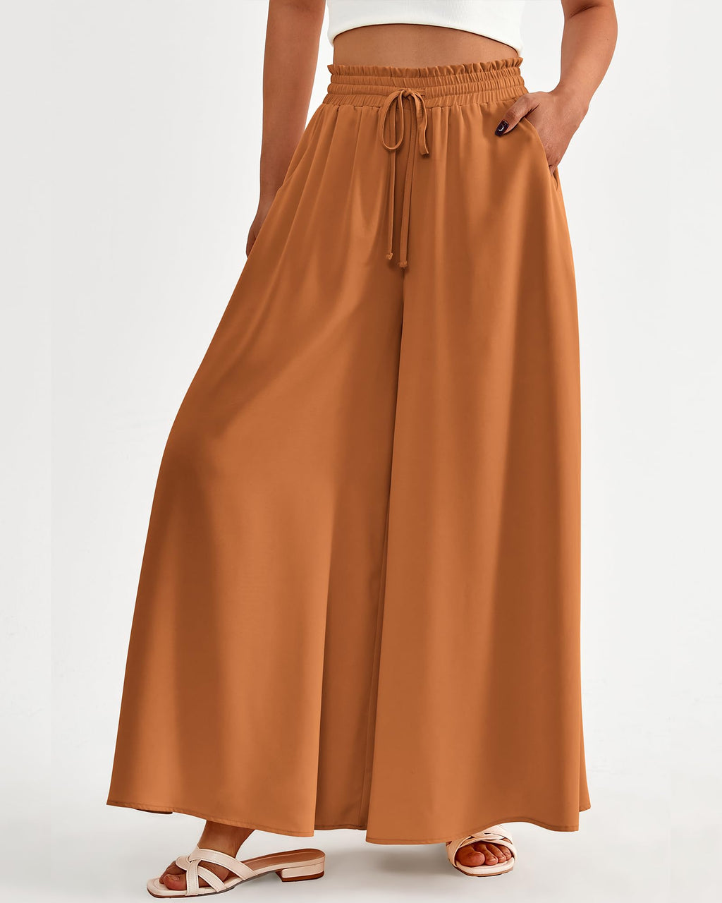 BTFBM Women Casual High Waist Wide Leg Pants Spring Summer Long Palazzo Pants Pocket Lounge Beach Vacation Clothes