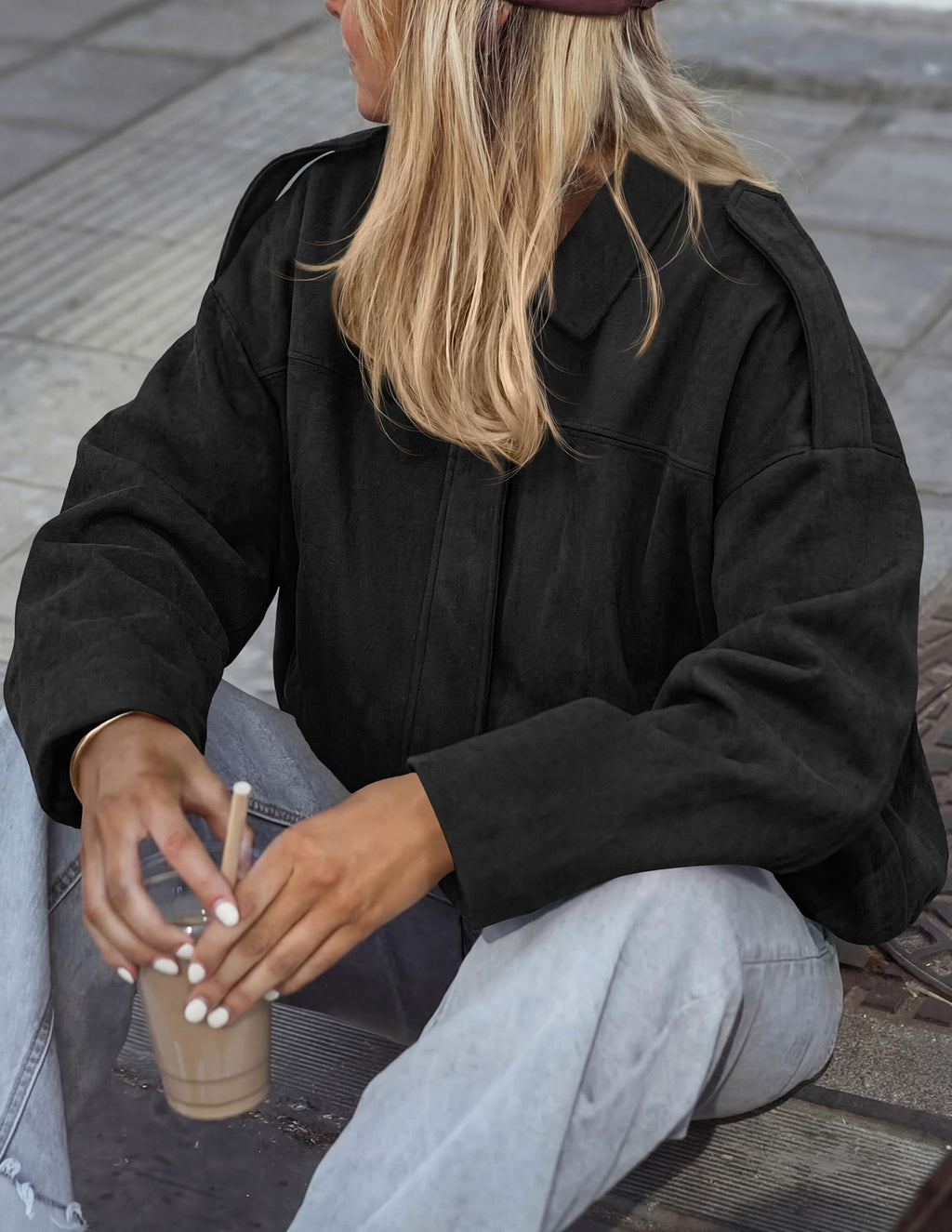 PRETTYGARDEN Women's Faux Suede Cropped Bomber Jacket | Long Sleeve Zip Up Casual Going Out Jackets Coat, Oversized Loose Fit Western Outfits, Trendy Outerwear, Fall Clothes