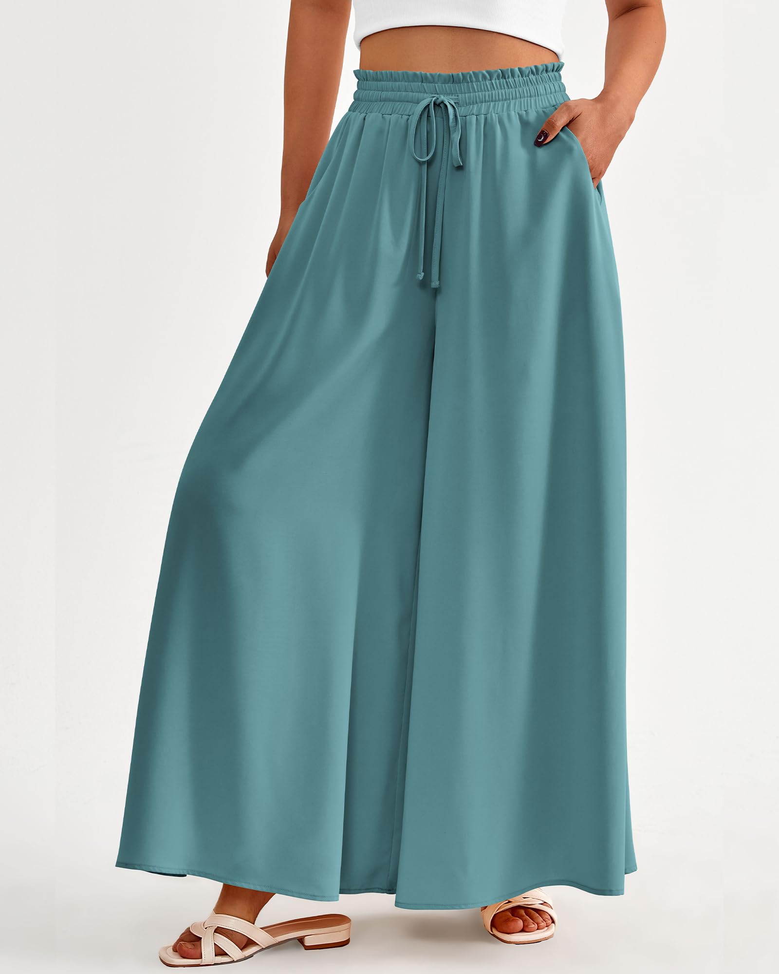BTFBM Women Casual High Waist Wide Leg Pants Spring Summer Long Palazzo Pants Pocket Lounge Beach Vacation Clothes