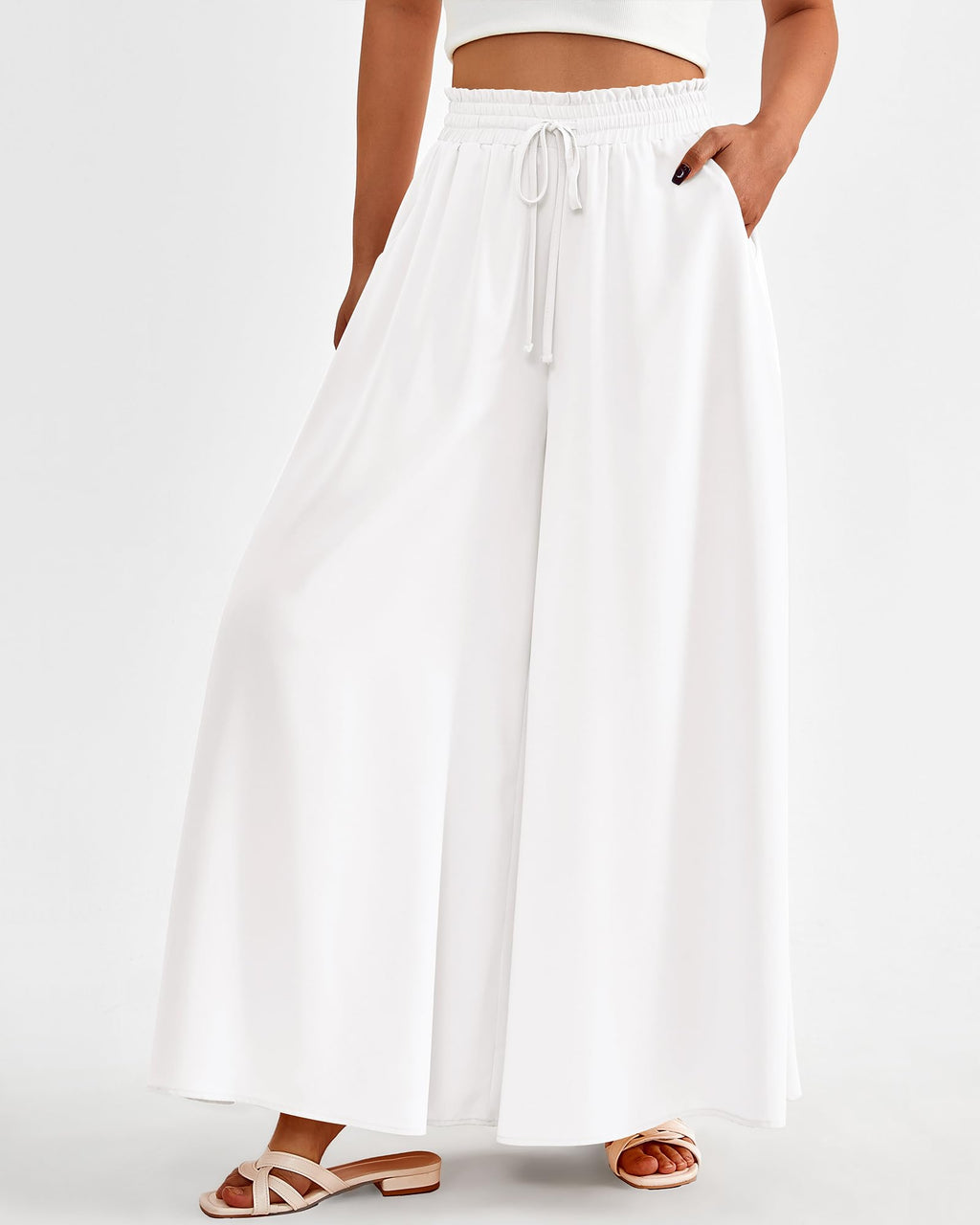 BTFBM Women Casual High Waist Wide Leg Pants Spring Summer Long Palazzo Pants Pocket Lounge Beach Vacation Clothes