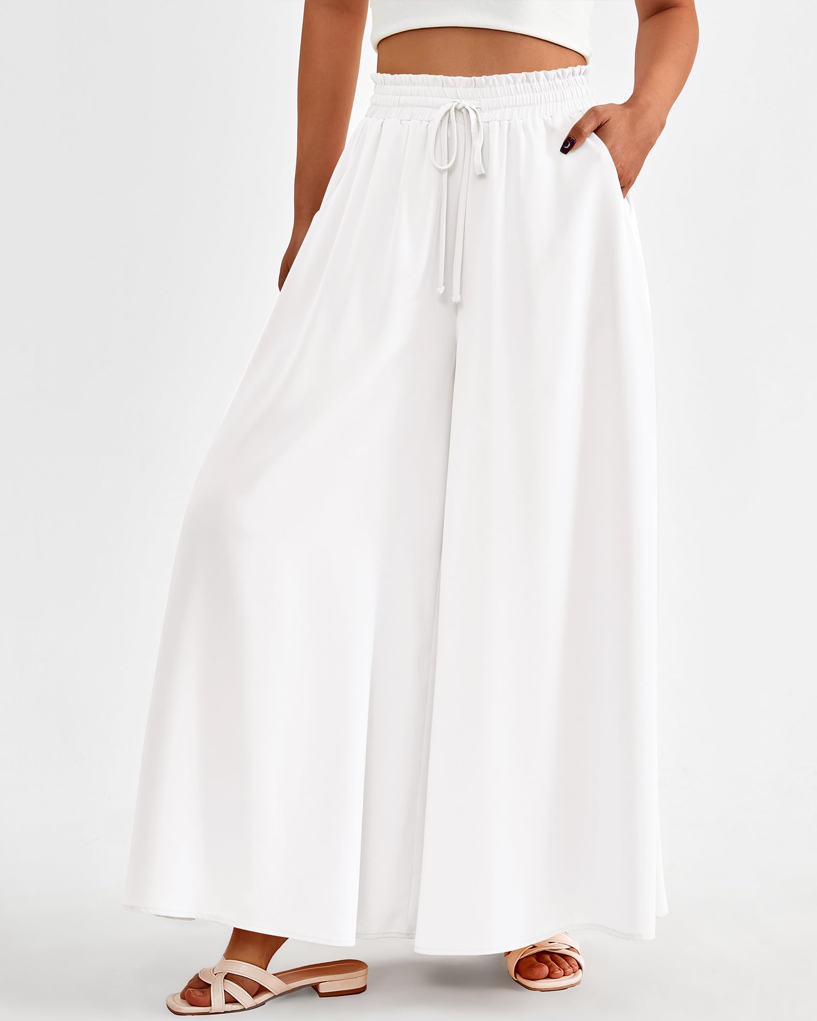 BTFBM Women Casual High Waist Wide Leg Pants Spring Summer Long Palazzo Pants Pocket Lounge Beach Vacation Clothes