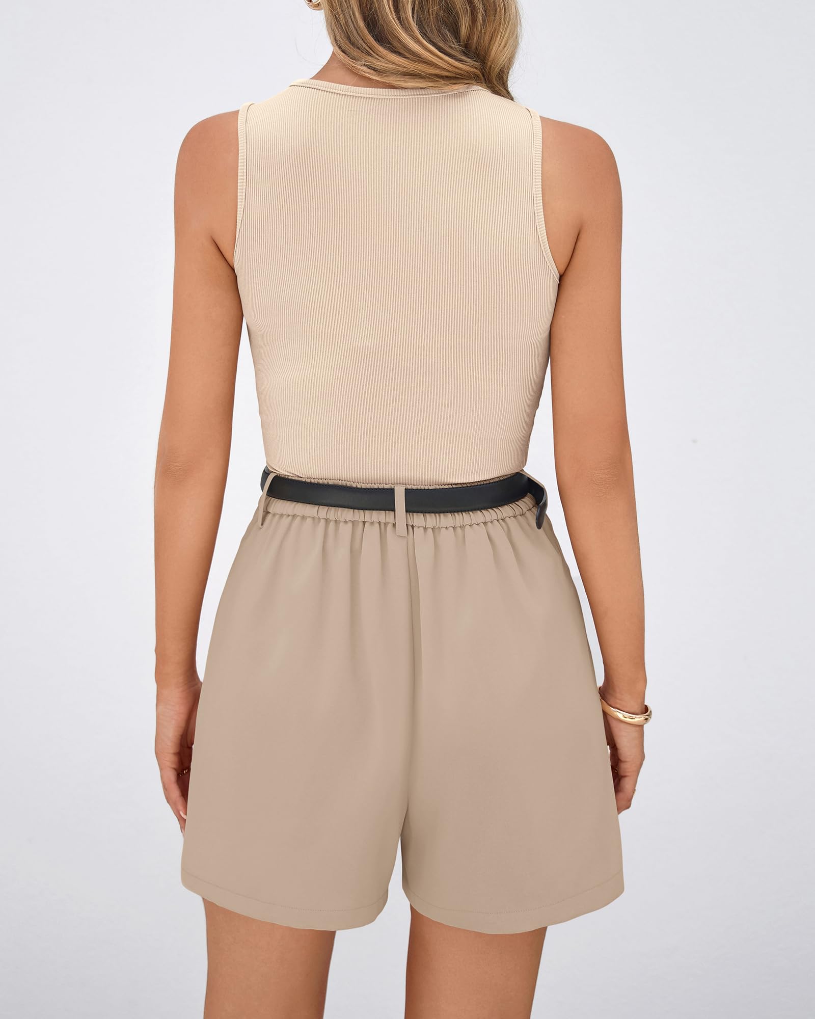BTFBM 2 Piece Sets for Women Summer Sleeveless Matching Short Sets Tank Crew Neck Airport Travel Outfits Pockets