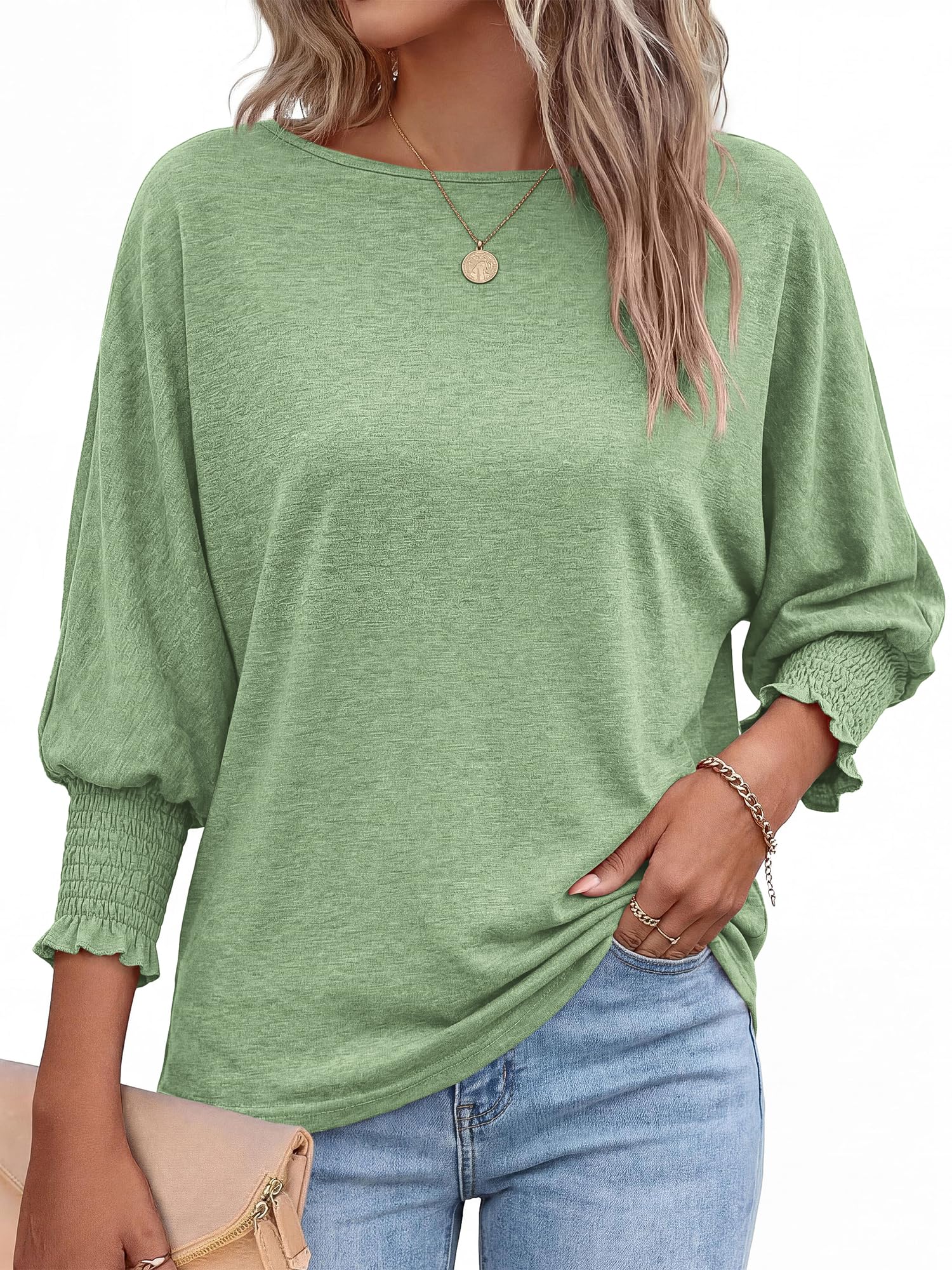 BTFBM Womens Tops Dressy Casual Summer T Shirts Crewneck 3/4 Sleeve Beach Vacation Loose Tunic Spring Work Blouse