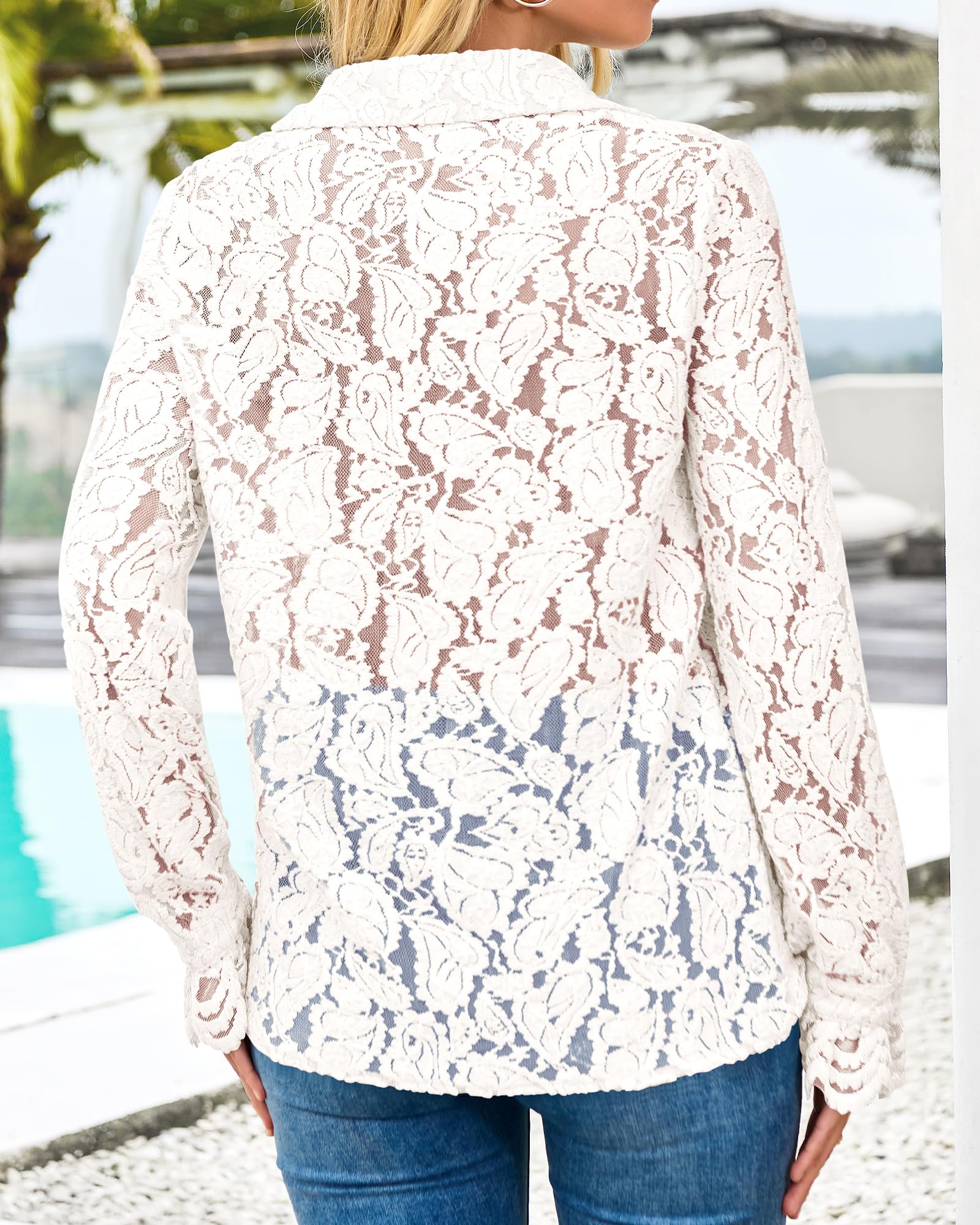 FreshPretty Long Sleeve Lace Blouses for Women Spring Dressy Casual Button Down Shirts Date Night Outfit Club Party Tops