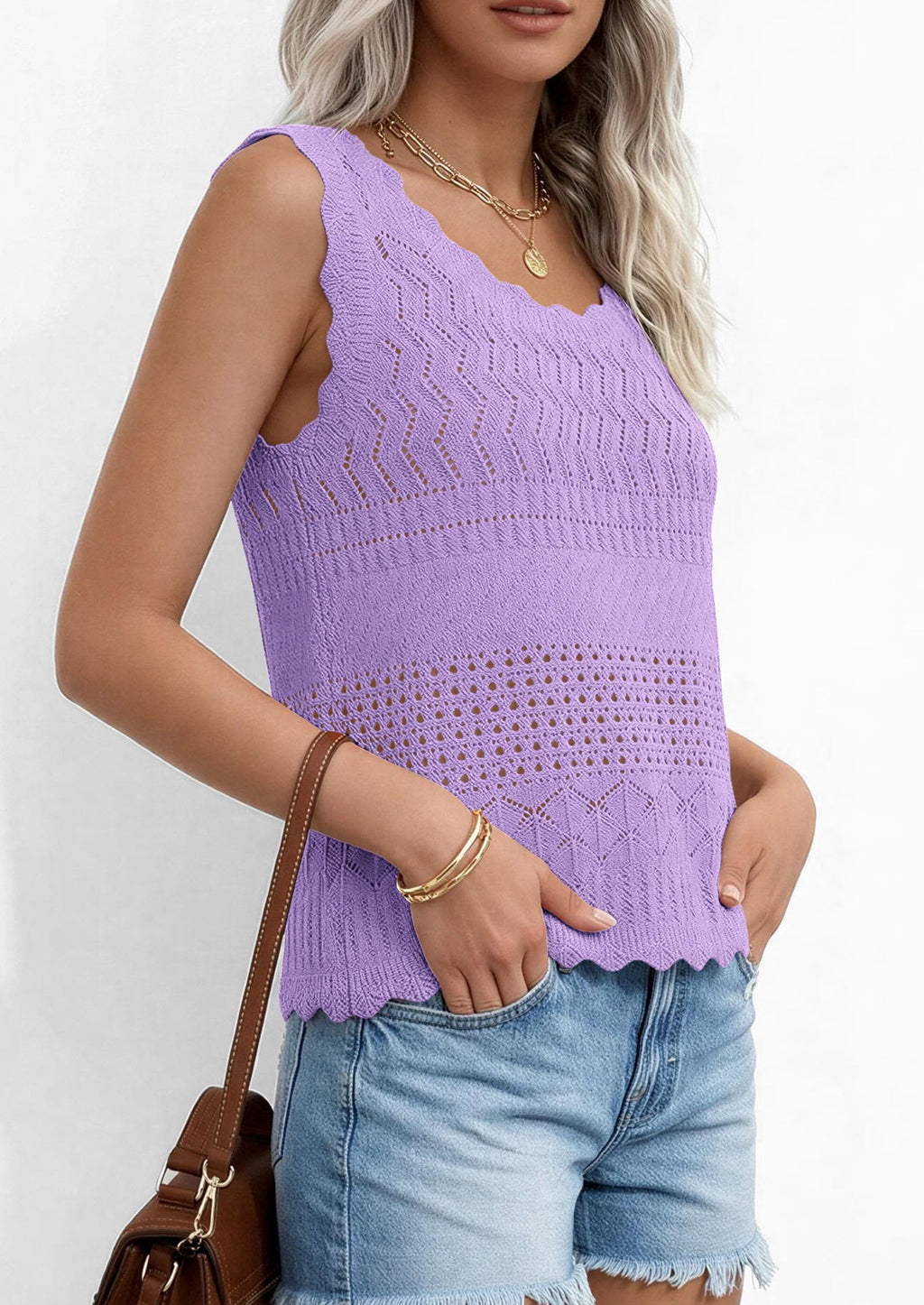 PRETTYGARDEN Womens Crochet Tank Tops Summer Spring Boho Sleeveless Cute Knit Sweater Vest Trendy Beach