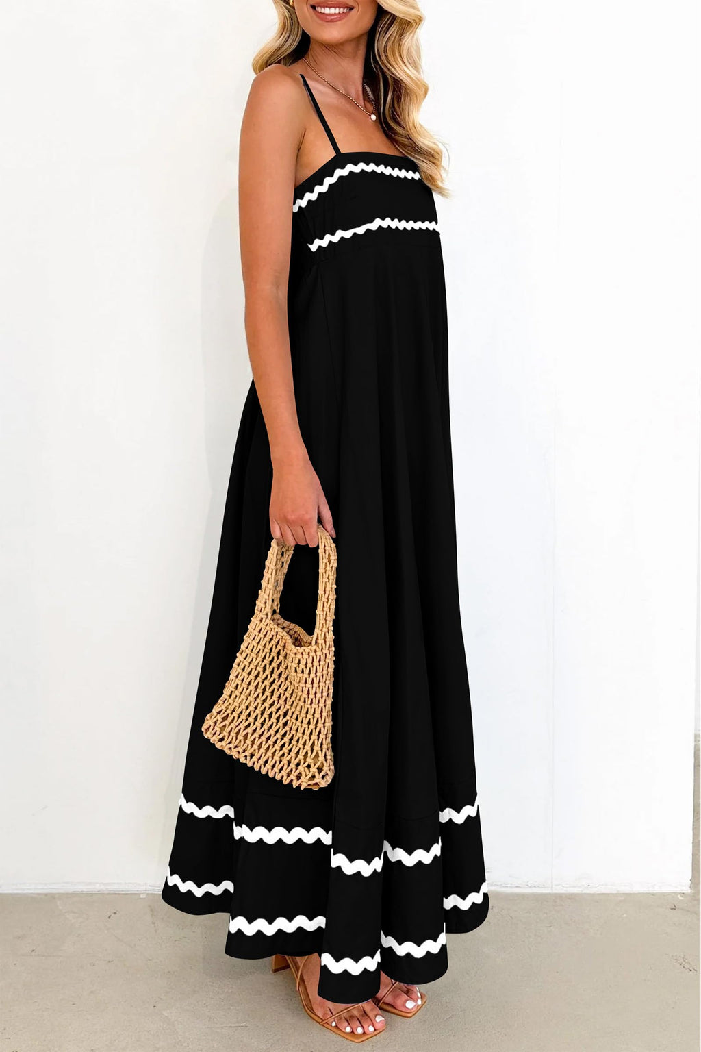 PRETTYGARDEN Women's Summer Flowy Maxi Dress Casual Sleeveless Spaghetti Strap Ruffle Beach Long Dresses