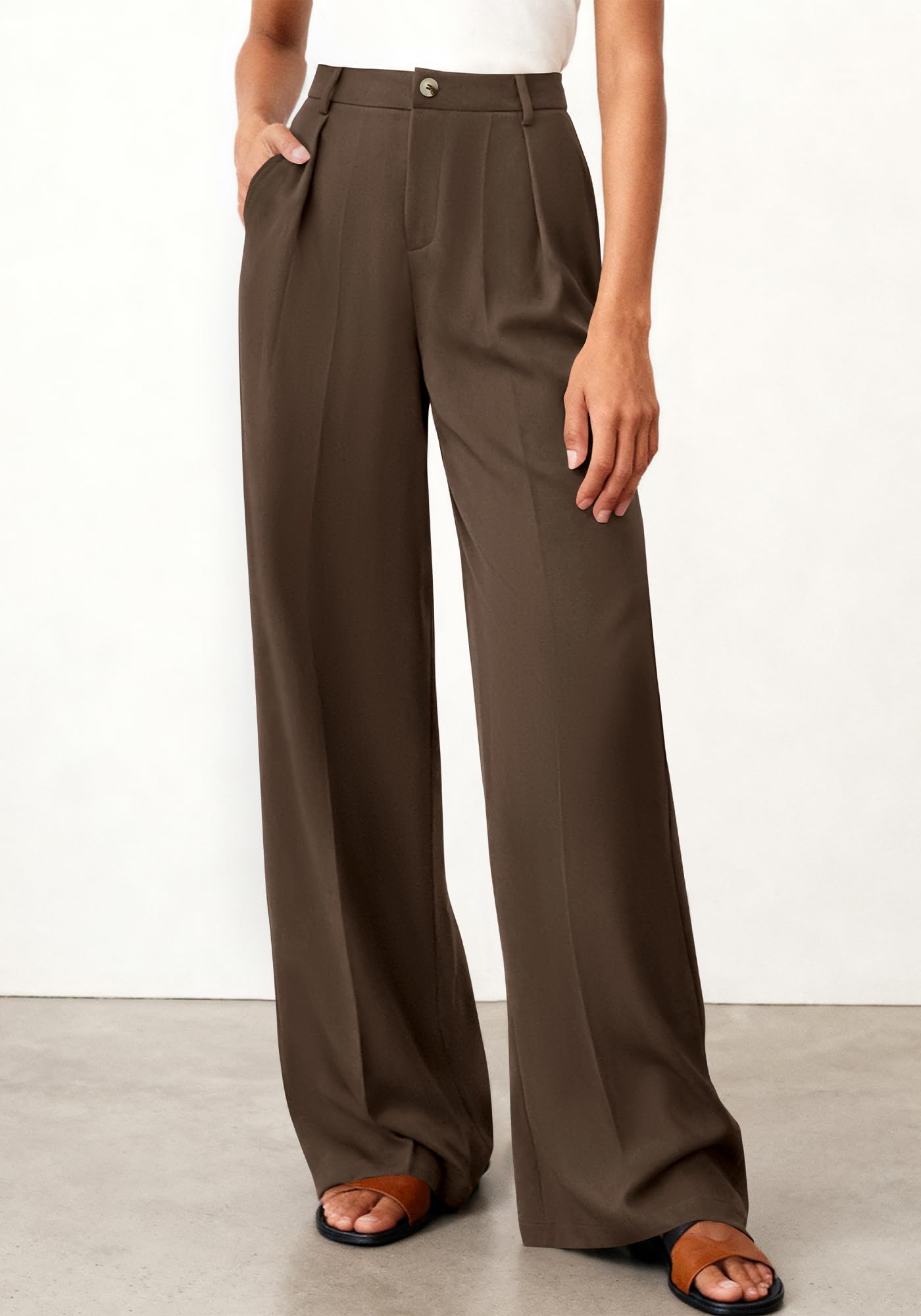 BTFBM Wide Leg Pants Woman High Waisted Button Business Casual Dressy Trousers Office Work Palazzo Pants Pockets