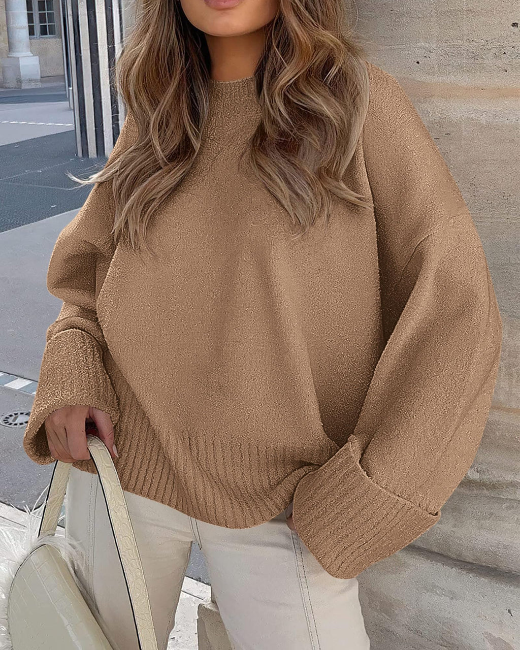 PRETTYGARDEN Women's Fall Oversized Sweaters Casual Crewneck Pullover Long Sleeve Fuzzy Chunky Knit Tops Blouse