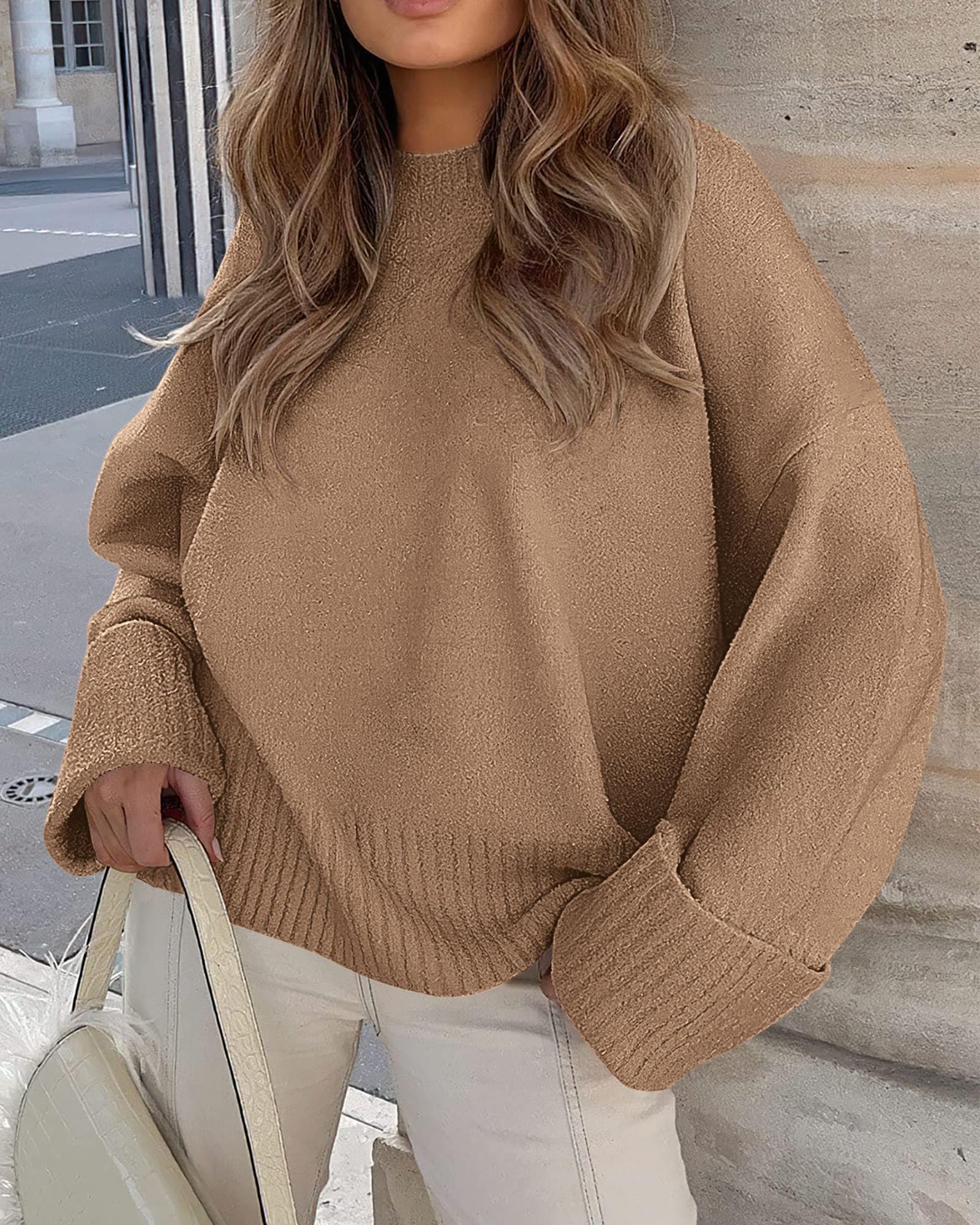 PRETTYGARDEN Women's Fall Oversized Sweaters Casual Crewneck Pullover Long Sleeve Fuzzy Chunky Knit Tops Blouse