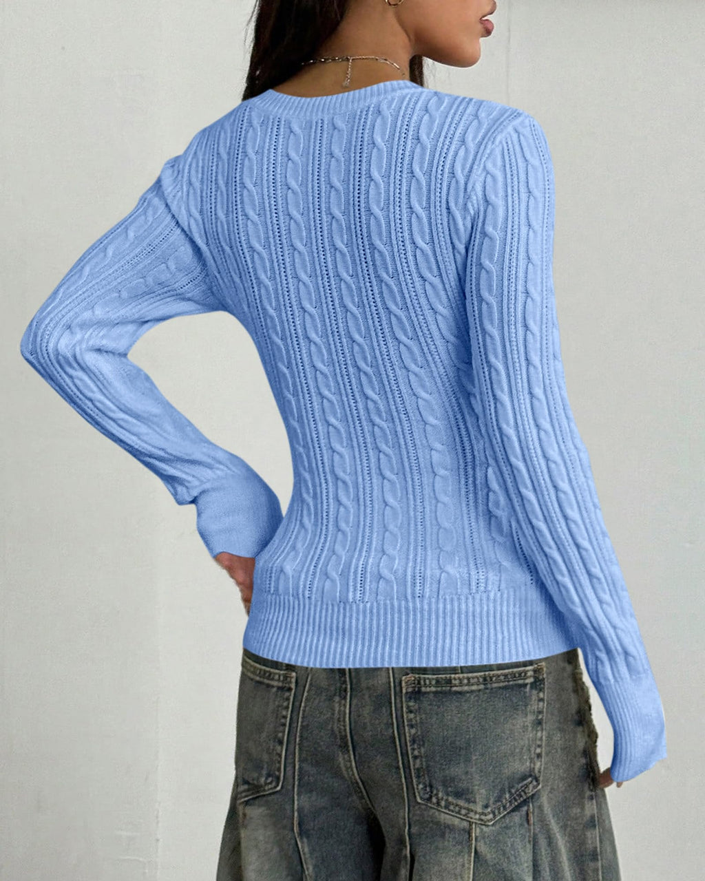 BTFBM Womens Sweaters Cable Knit V Neck Long Sleeve Tops | Lightweight Ribbed Fitted Pullover,Y2K Going Out Top,Basic Tunic Daily Wear Fall,Dressy Work Business Casual Outfits