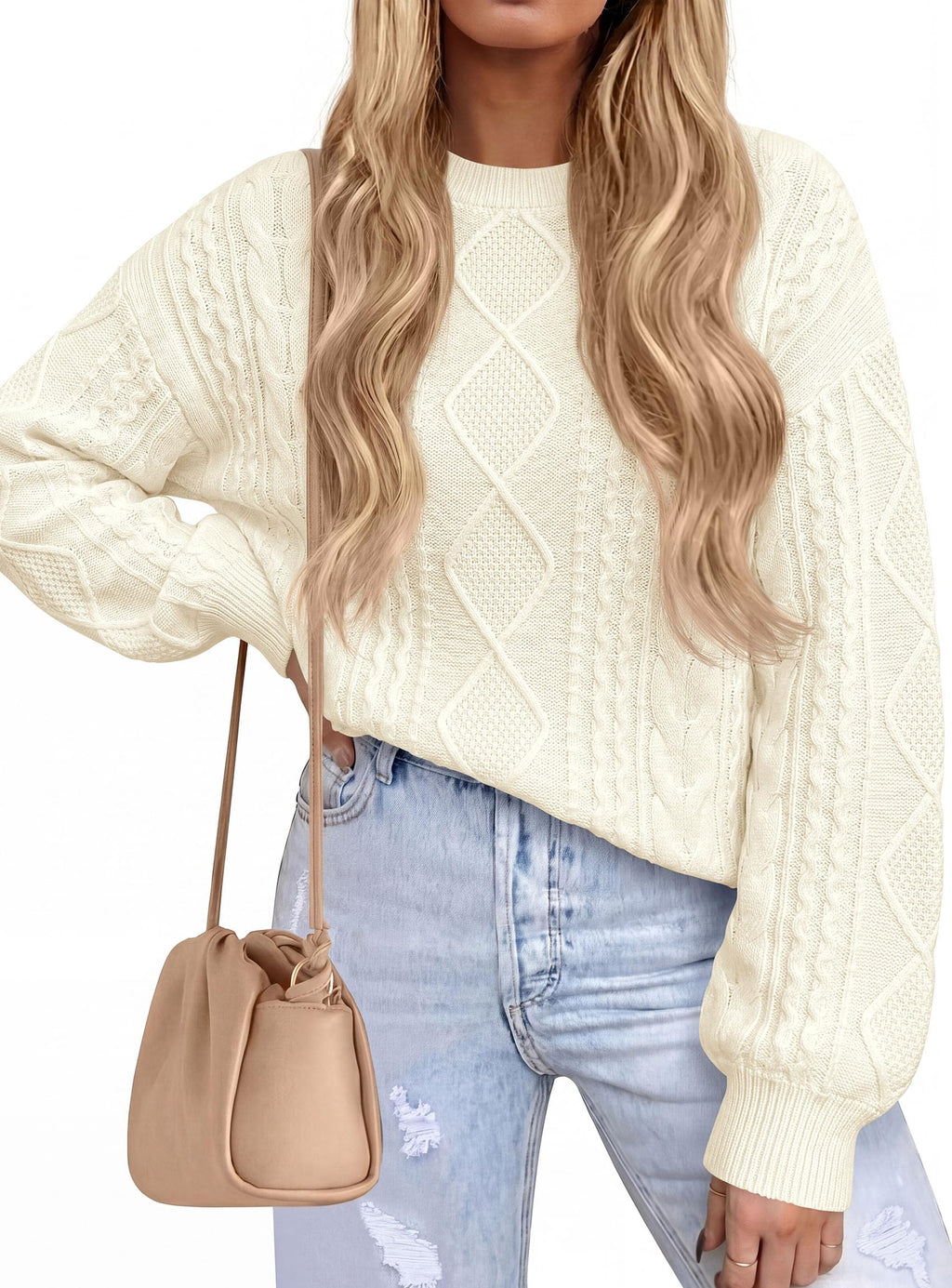 PRETTYGARDEN Women's Crewneck Cable Knit Sweater Pullover Tops Soft Luxury,Long Sleeve Sweaters,Chunky Texture,Fall Outfits,Warm Layering,Daily Wear,Work Holiday,Winter Going out Top