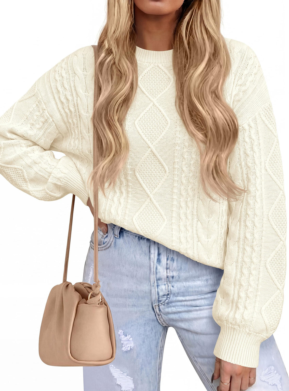 PRETTYGARDEN Women's Crewneck Cable Knit Sweater Pullover Tops Soft Luxury,Long Sleeve Sweaters,Chunky Texture,Fall Outfits,Warm Layering,Daily Wear,Work Holiday,Winter Going out Top