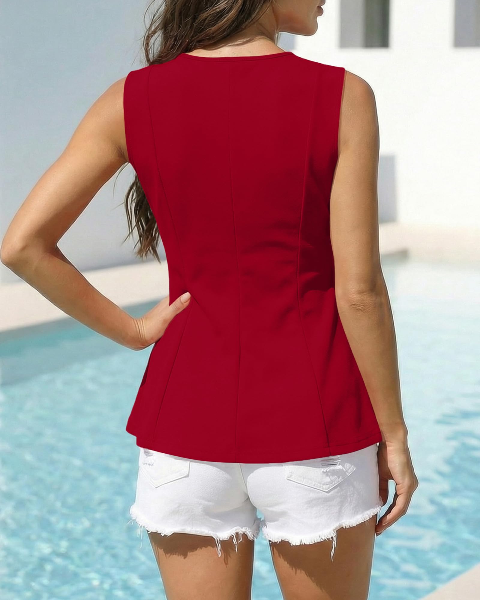 BTFBM Womens Summer Tops Business Casual Outfits Crew Neck Sleeveless Shirts Slim Fit Peplum Tank Top