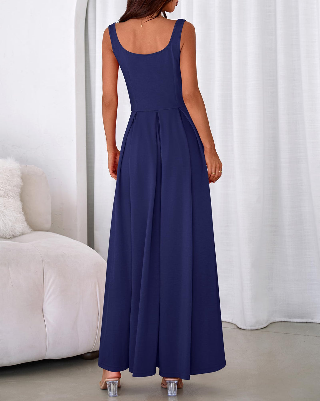 BTFBM Women Summer Square Neck Maxi Dress Spring Elegant Classy Sleeveless Formal Wedding Guest Cocktail Dresses