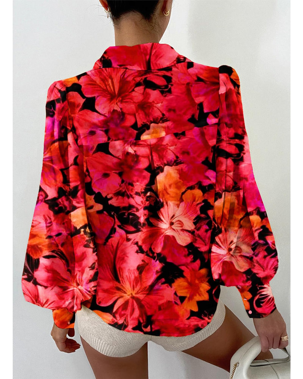 BTFBM Women Fashion Button Down Shirts V Neck Boho Printed Long Sleeve Blouses Dressy Casual Spring Fall Tops