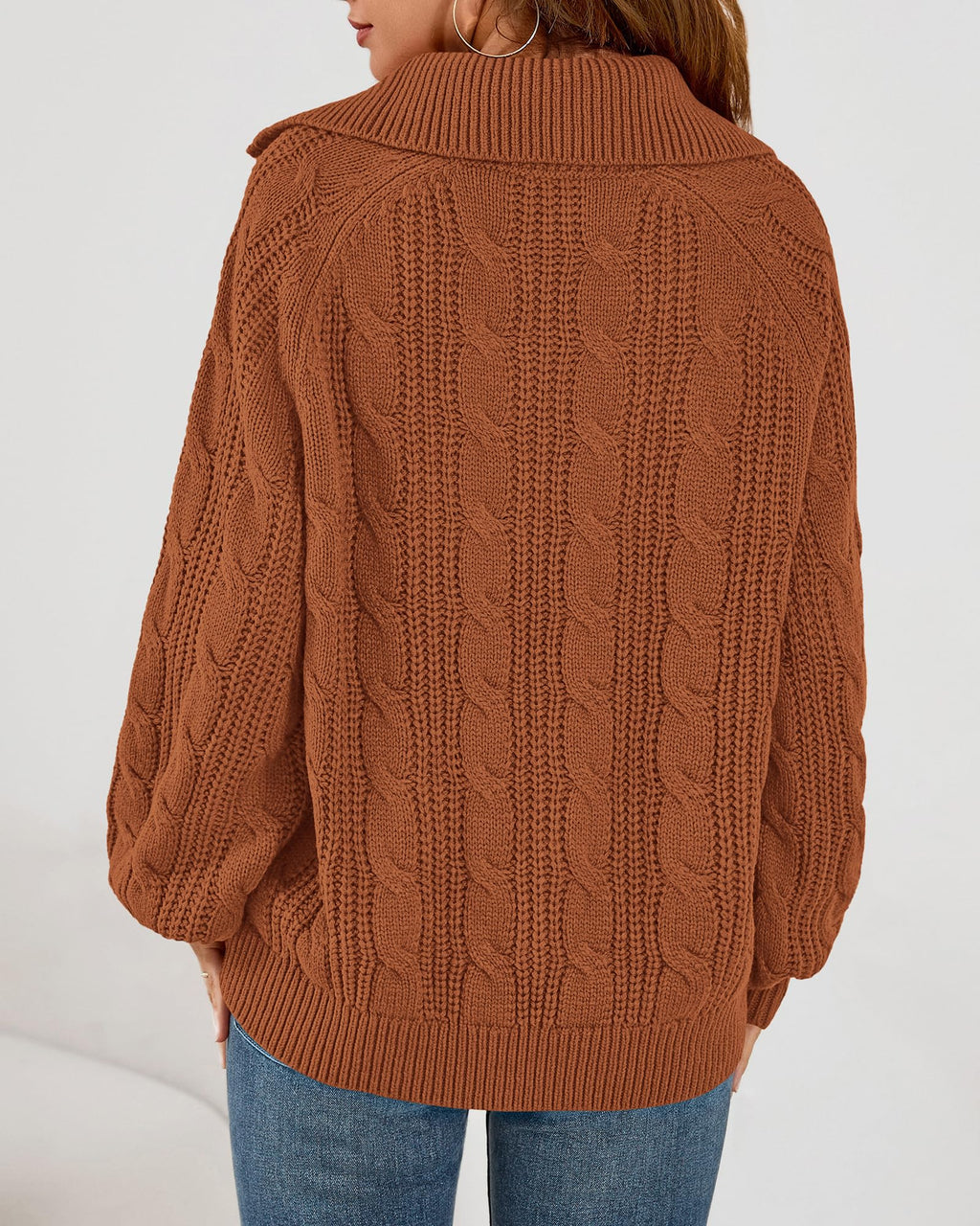 BTFBM Sweaters for Women Fall Fashion Loose Quarter Zip Pullover Collared Long Sleeve Cable Knit Winter Clothes