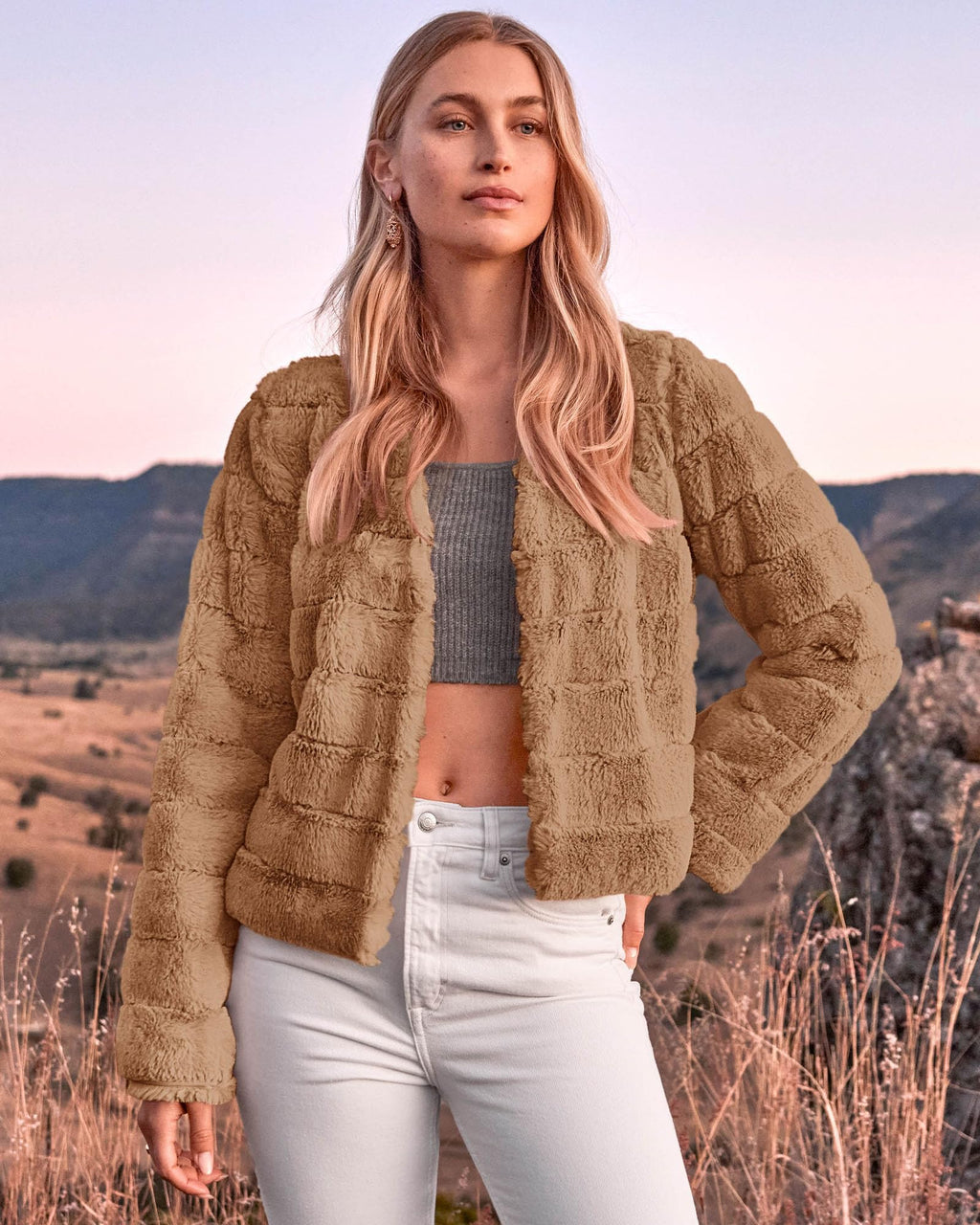FreshPretty Winter Coats For Women Faux Fur Jacket Soft Long Sleeve Fluffy Open Front Outerwear Fall Outfits