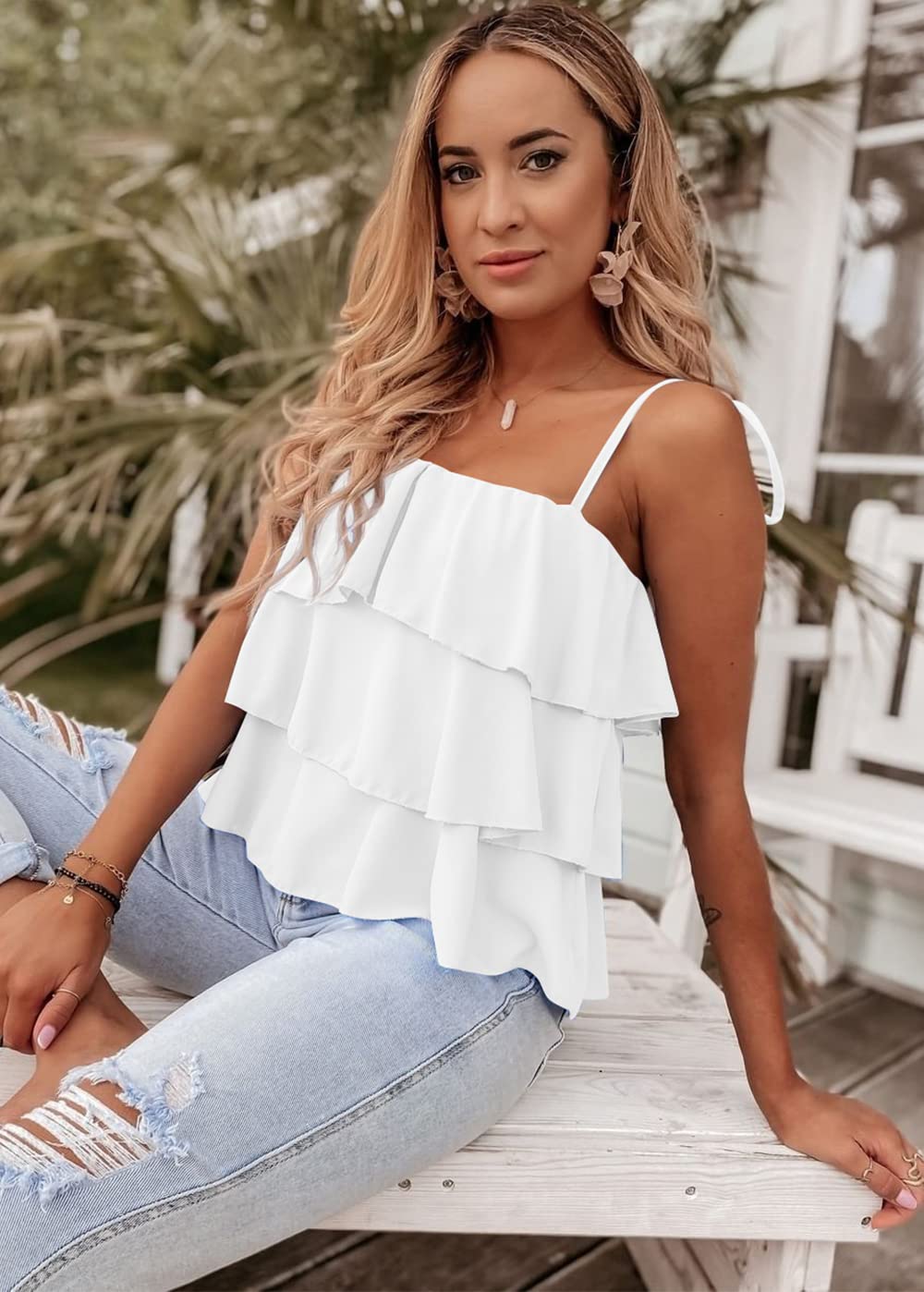 FreshPretty Spaghetti Strap Ruffle Babydoll Peplum Tank Tops for Women Summer Cute Flowy Beach Vacation Cruise Outfits