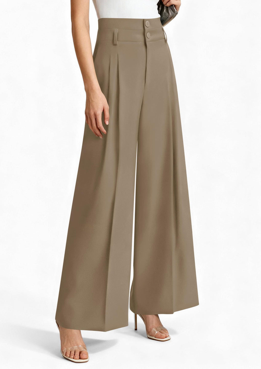 PRETTYGARDEN Womens Spring Wide Leg Palazzo Pants Trendy Loose Button High Waist Pleated Work Business Casual Trousers