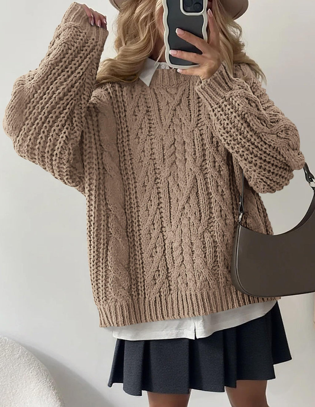 PRETTYGARDEN Women's Oversized Fall Sweaters Casual Long Sleeve Crewneck Chunky Cable Knit Pullover Tops Winter Clothes