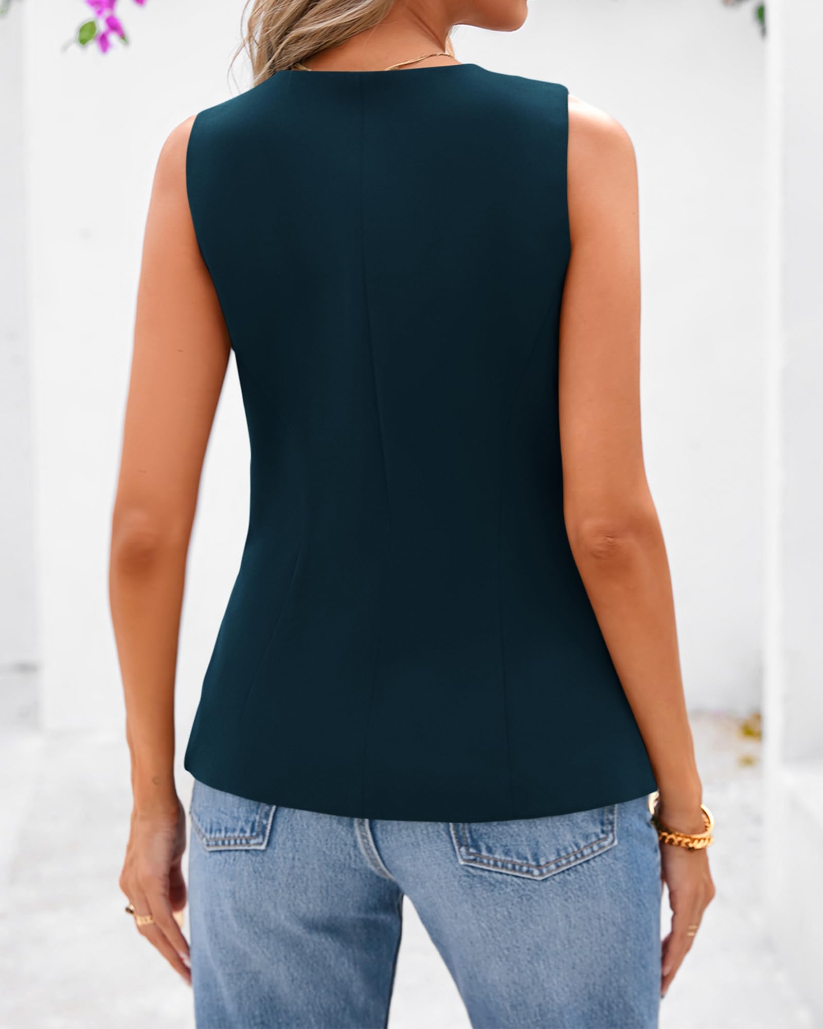 BTFBM Summer Sleeveless Blazer Vest For Women Dressy Button Down Round Neck Business Casual Outfits Work Suit Vests Tops