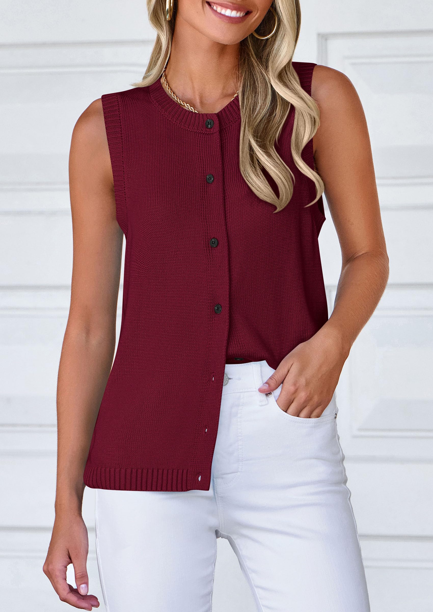 PRETTYGARDEN Sweater Vest Tops for Women Lightweight Summer Cardigan Sleeveless Button Up Knit Casual Spring Clothes