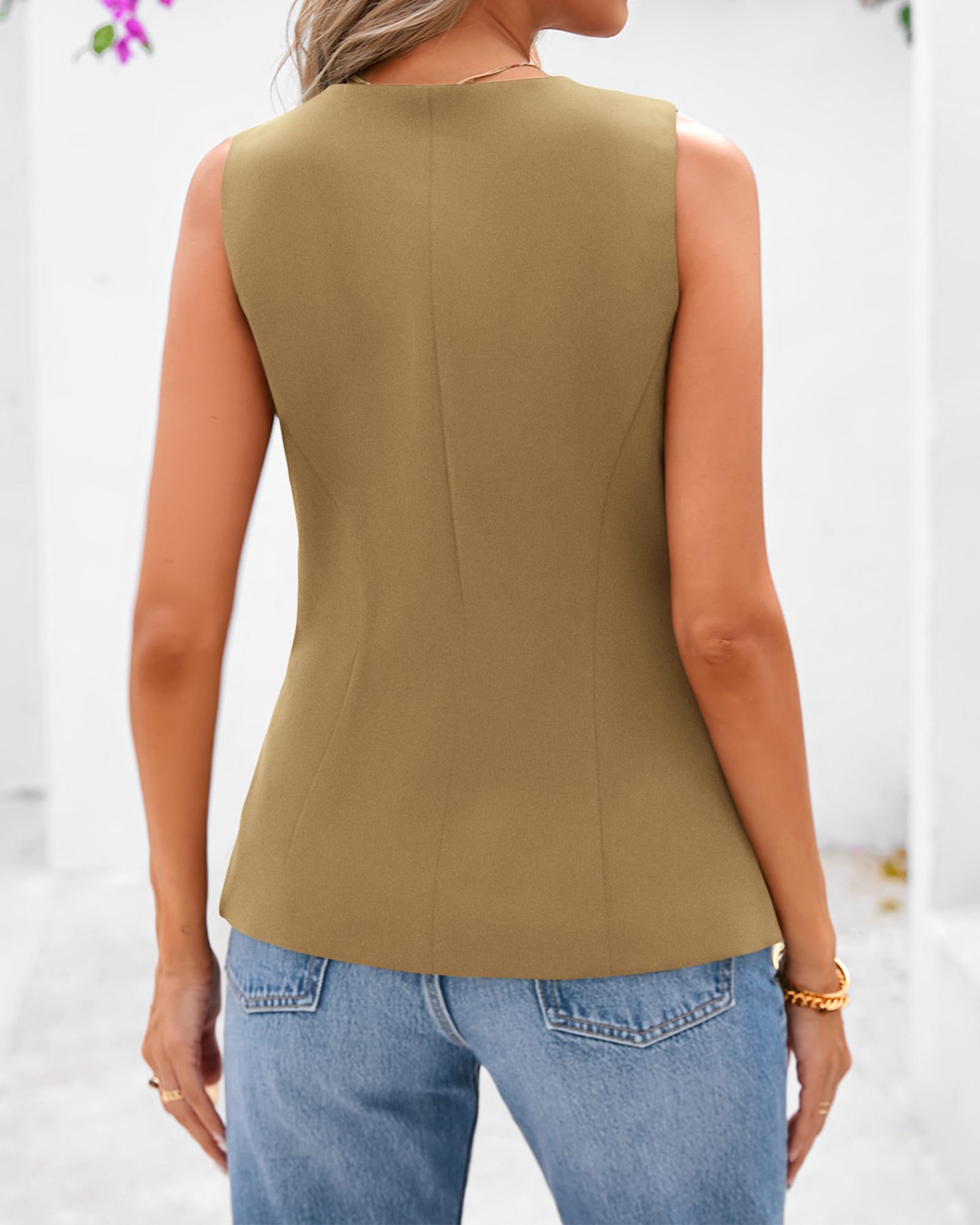BTFBM Summer Sleeveless Blazer Vest For Women Dressy Button Down Round Neck Business Casual Outfits Work Suit Vests Tops