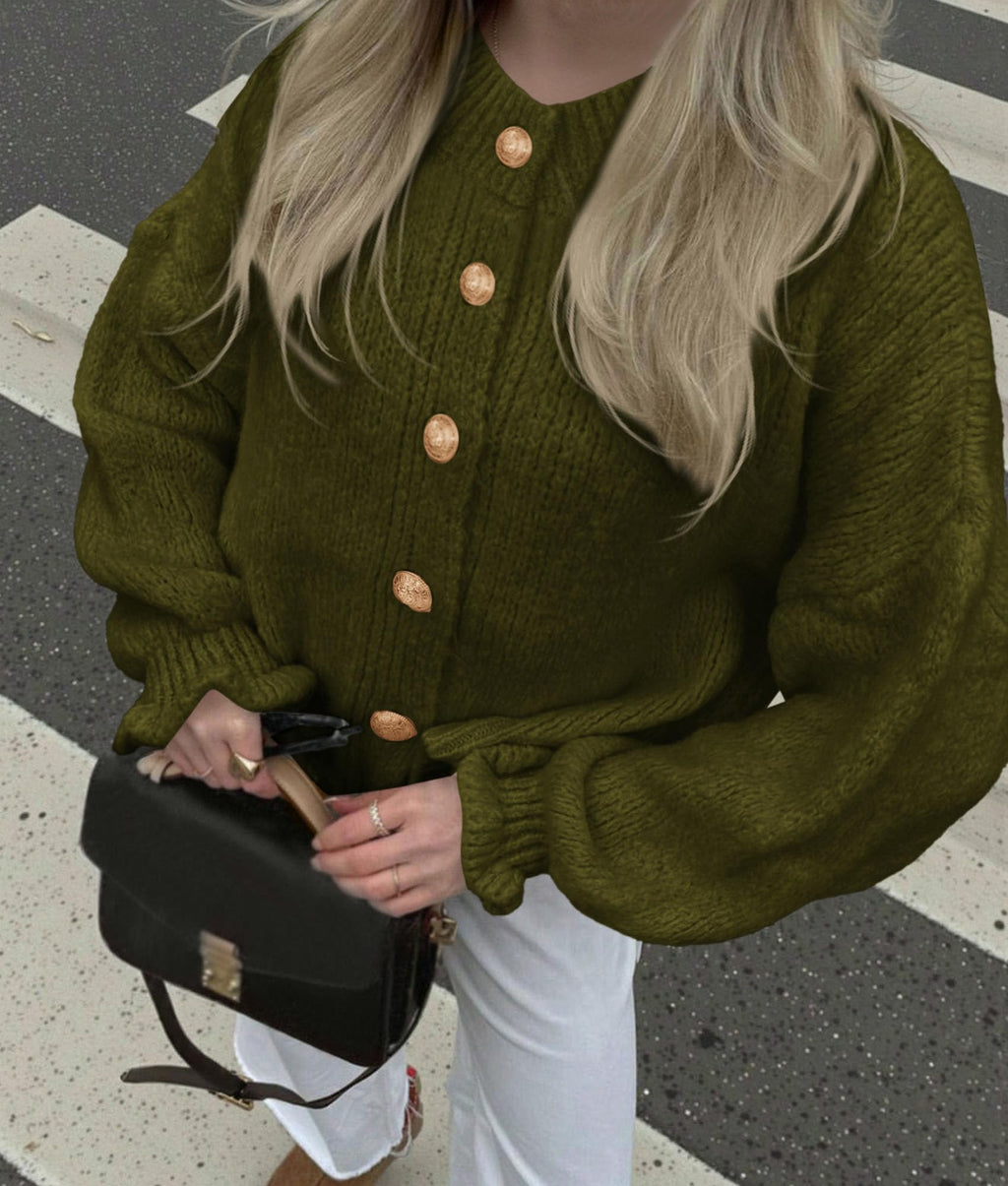 PRETTYGARDEN Womens Cropped Cardigans Trendy Ruffle Open Front Chunky Knit Sweater Oversized Button Down Fall Clothes