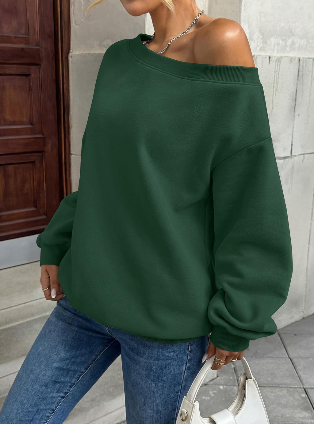 PRETTYGARDEN Womens Off The Shoulder Sweatshirt Loose Fit Slouchy Long Sleeve Tops,Fleece Cropped Sweatshirts,Oversized Pullover,Casual Daily Street Y2K Outfits,Fall Winter Clothes