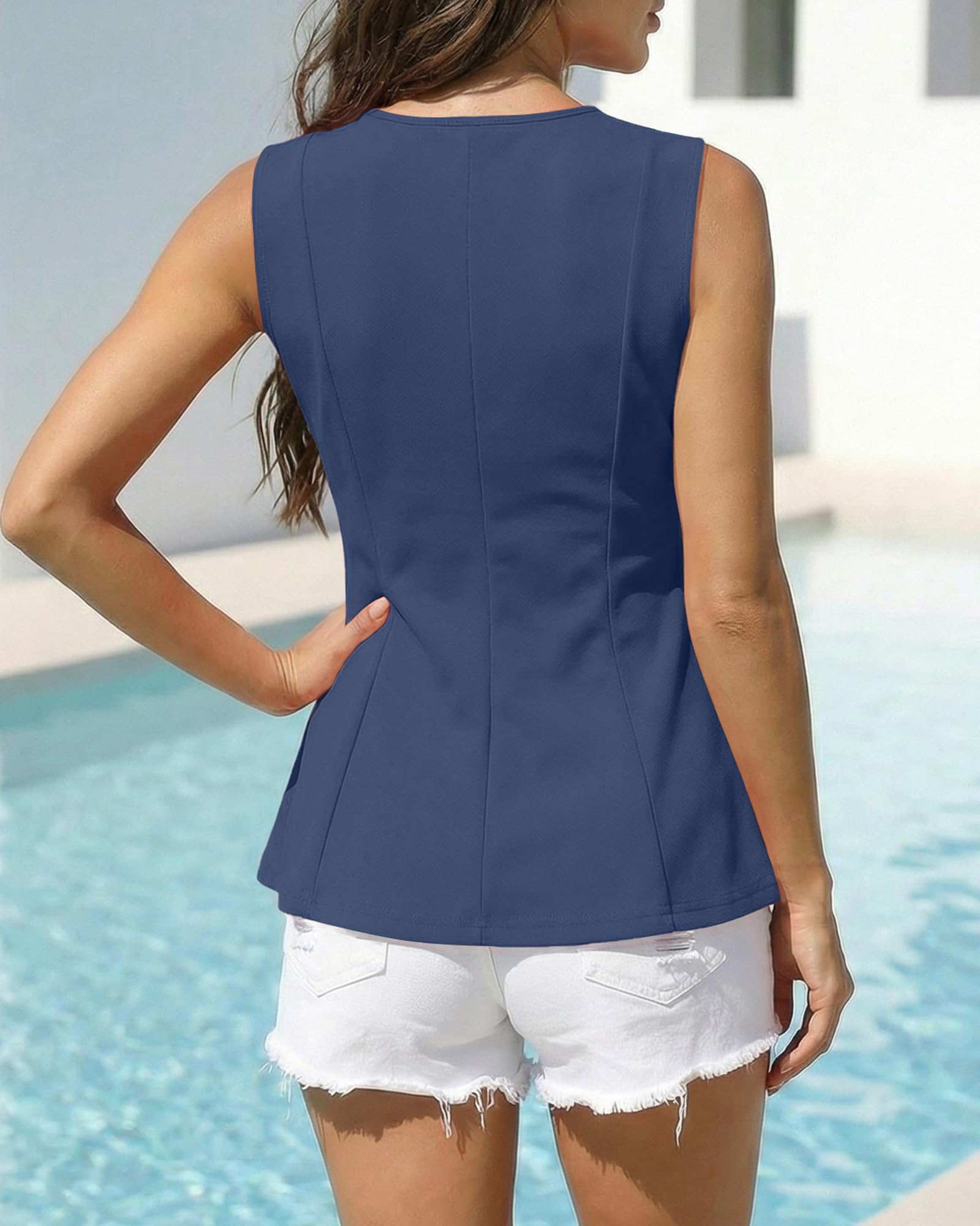 BTFBM Womens Summer Tops Business Casual Outfits Crew Neck Sleeveless Shirts Slim Fit Peplum Tank Top