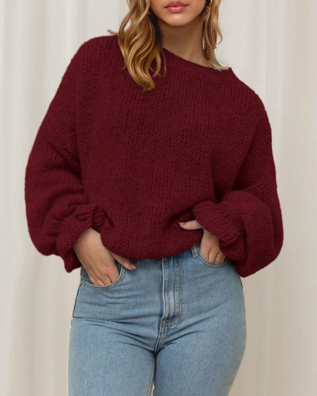 BTFBM Women's Oversized Sweater Crewneck Fall Winter Long Sleeve Fuzzy Warn Knit Pullover Sweaters Trendy Outfits