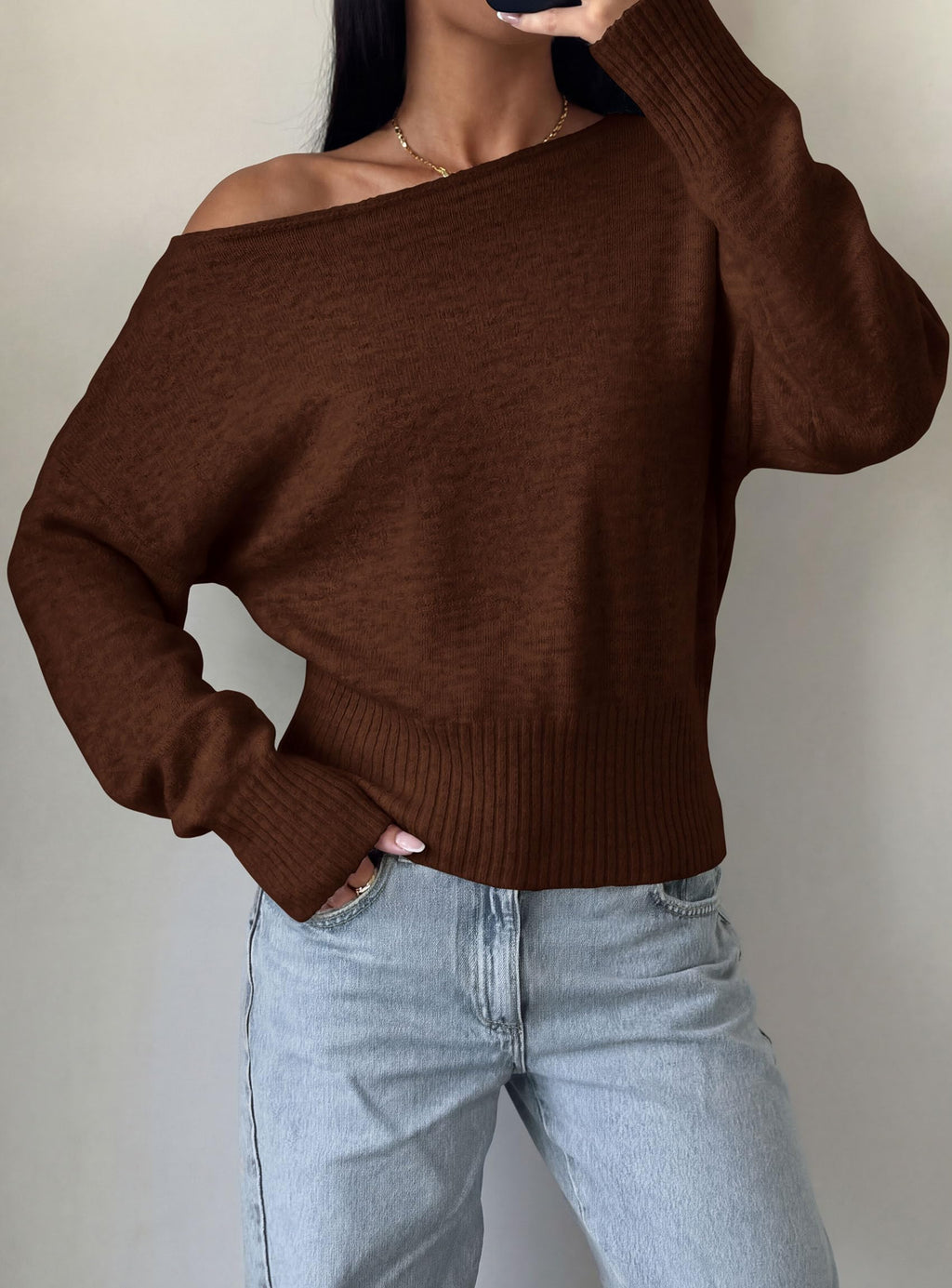 PRETTYGARDEN Womens Off The Shoulder Sweater Fall Fashion Soft Stretchy Knit Fabric, Batwing Long Sleeve Cinched Waist Cropped Sweaters, Date Night Outfit, Asymmetrical Going Out Tops