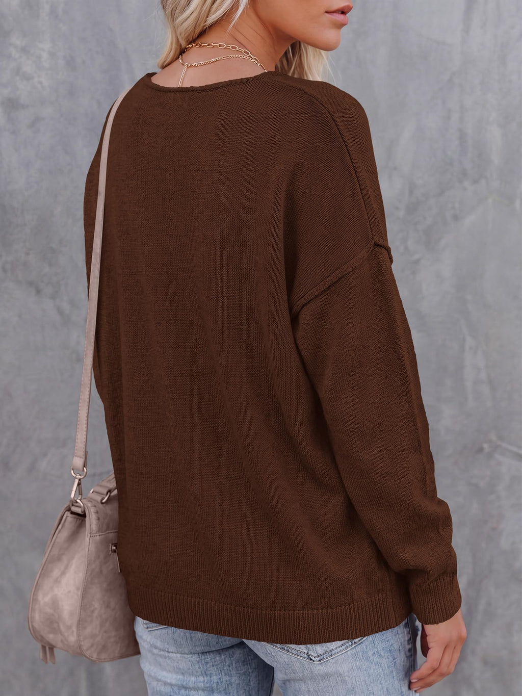 BTFBM Women's Loose Knitted Casual Sweaters | V Neck,Long Sleeve Sweater,Slouchy Pullover Tops,Fall Winter Clothes