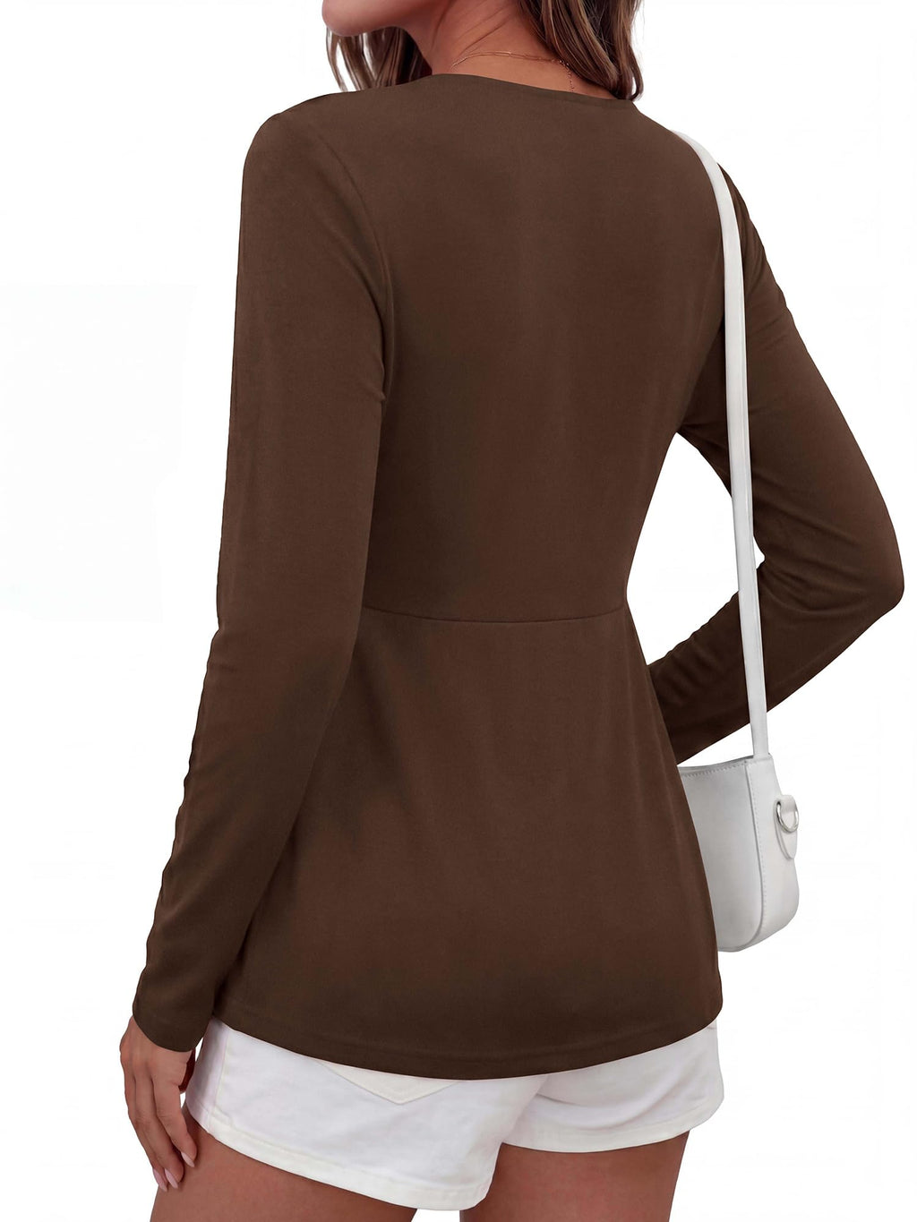 BTFBM Babydoll Tops for Women Fall Clothes Long Sleeve Shirts Peplum Top Twist Front Empire Waist V Neck Shirts, Fashion Clothing, Dressy Casual Blouses, Daily Wear Going Out Date Night Outfits