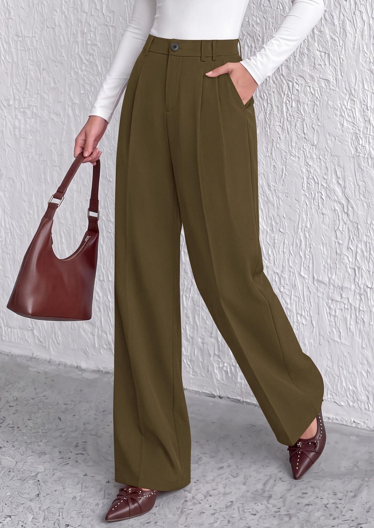 PRETTYGARDEN Women's Dress Pants Wide Leg Flowy Trousers High Waisted Palazzo Pants, Pleated Front, Side Pockets, Work Office Wear, Business Casual Outfits, Fall Fashion Clothing