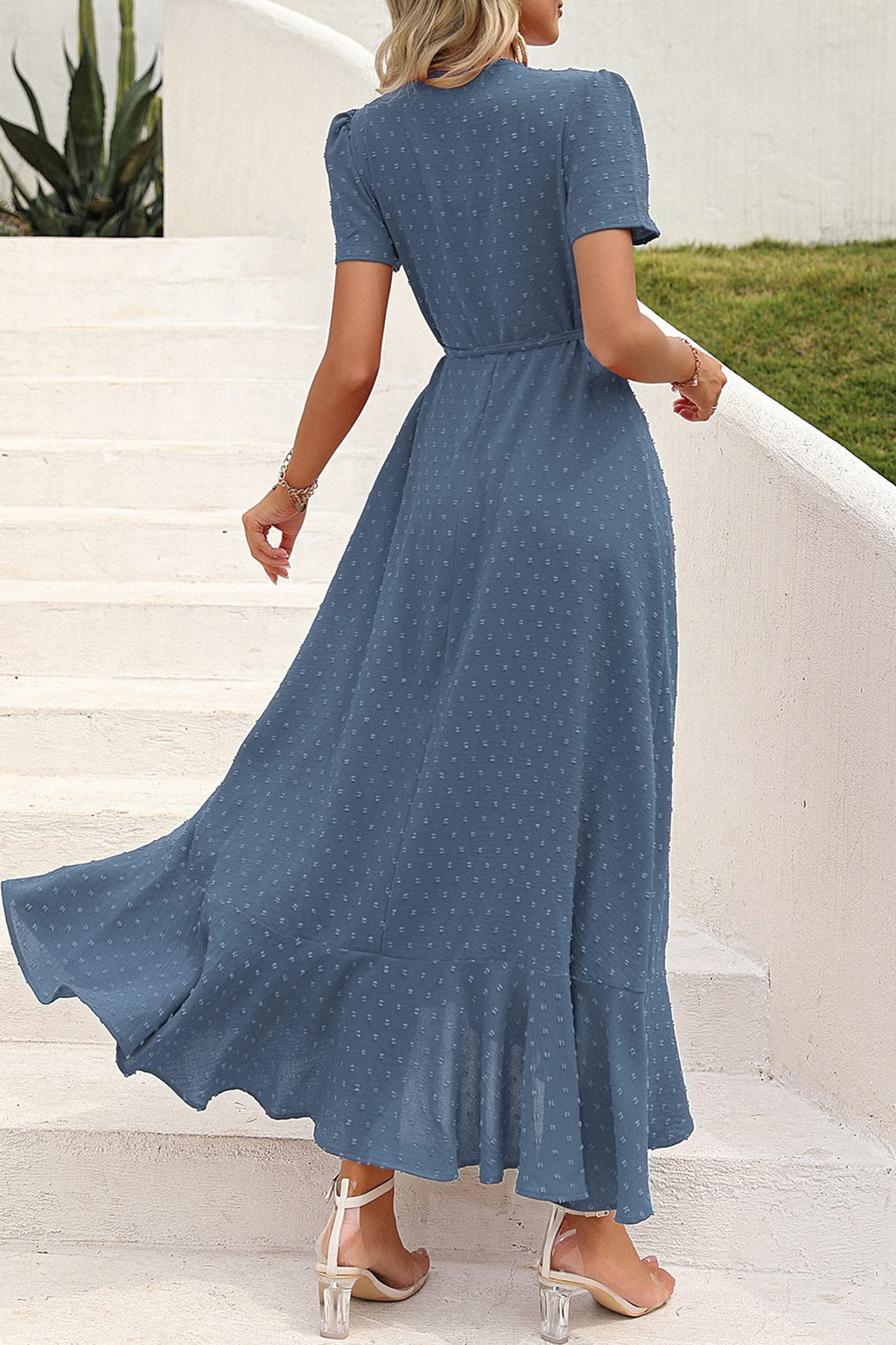 PRETTYGARDEN Women's Boho Floral Maxi Dress Summer Short Sleeve Wrap V Neck Long Flowy Beach Vacation Wedding Guest Dresses