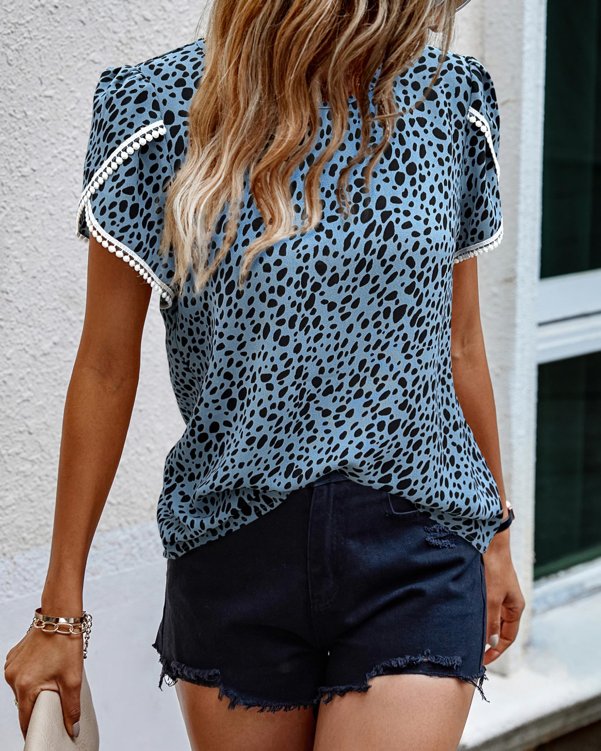 PRETTYGARDEN Womens Summer Tops Casual Ruffle Short Sleeve Crewneck Shirts Loose Basic Work Blouses Spring Outfits