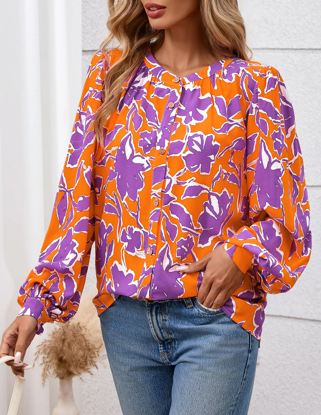 PRETTYGARDEN Women's Floral Button Down Blouse Fall Fashion Dressy Casual Long Sleeve Oversized Shirts Top Boho Clothes
