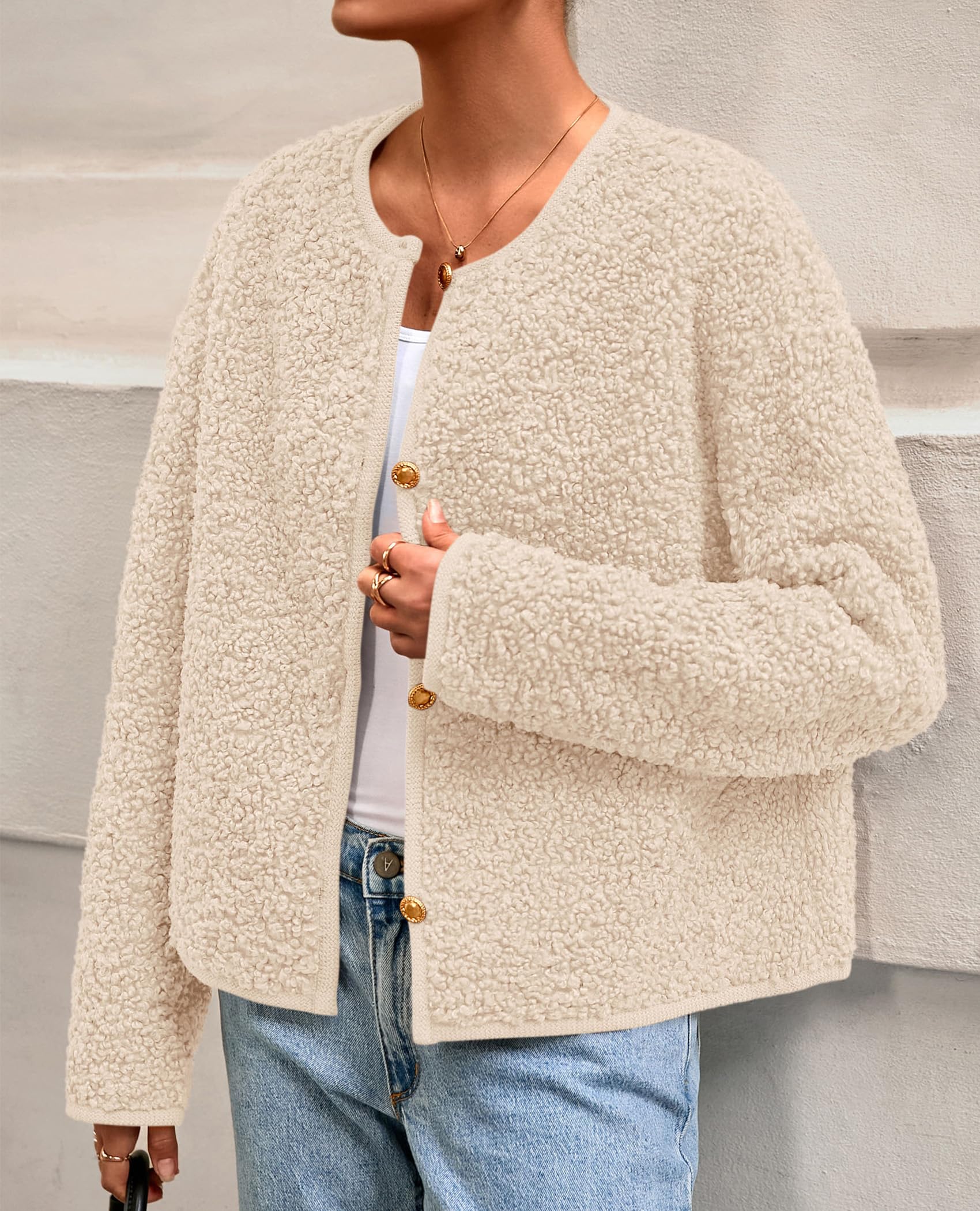 PRETTYGARDEN Women's Fall Fashion Clothes Trendy Fleece Sherpa Cropped Jackets Buttons Warm Casual Winter Faux Fur Coats